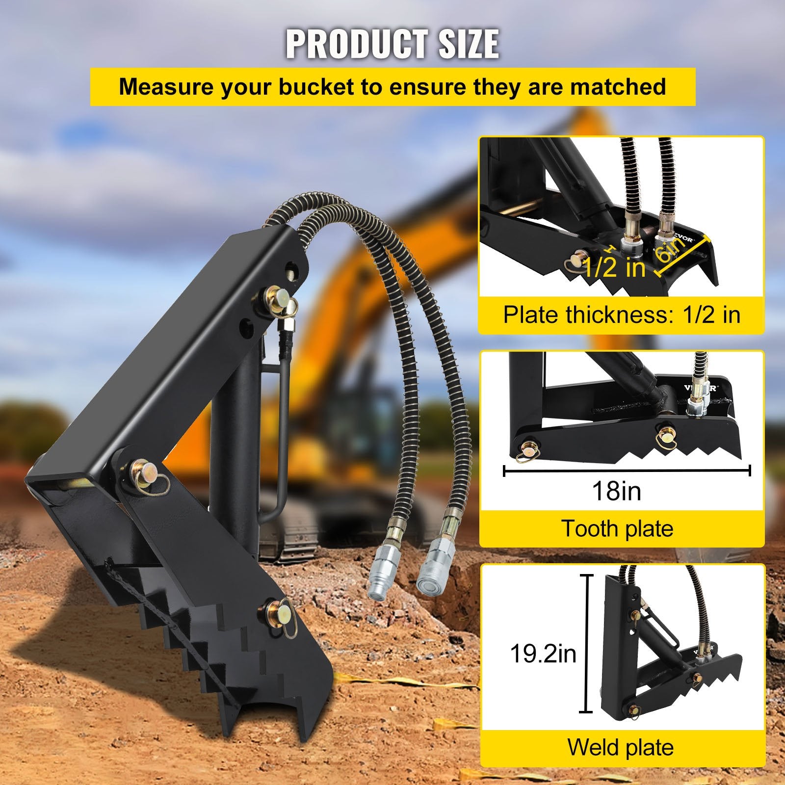 Hydraulic Backhoe Thumb, 45.7cm 1.27cm Thickness Heavy Duty Excavator Thumb, Black Steel Weld On Thumb Attachments with Hydraulic Cylinder, Mechanical Hydraulic Thumb for Backhoe/Excavator