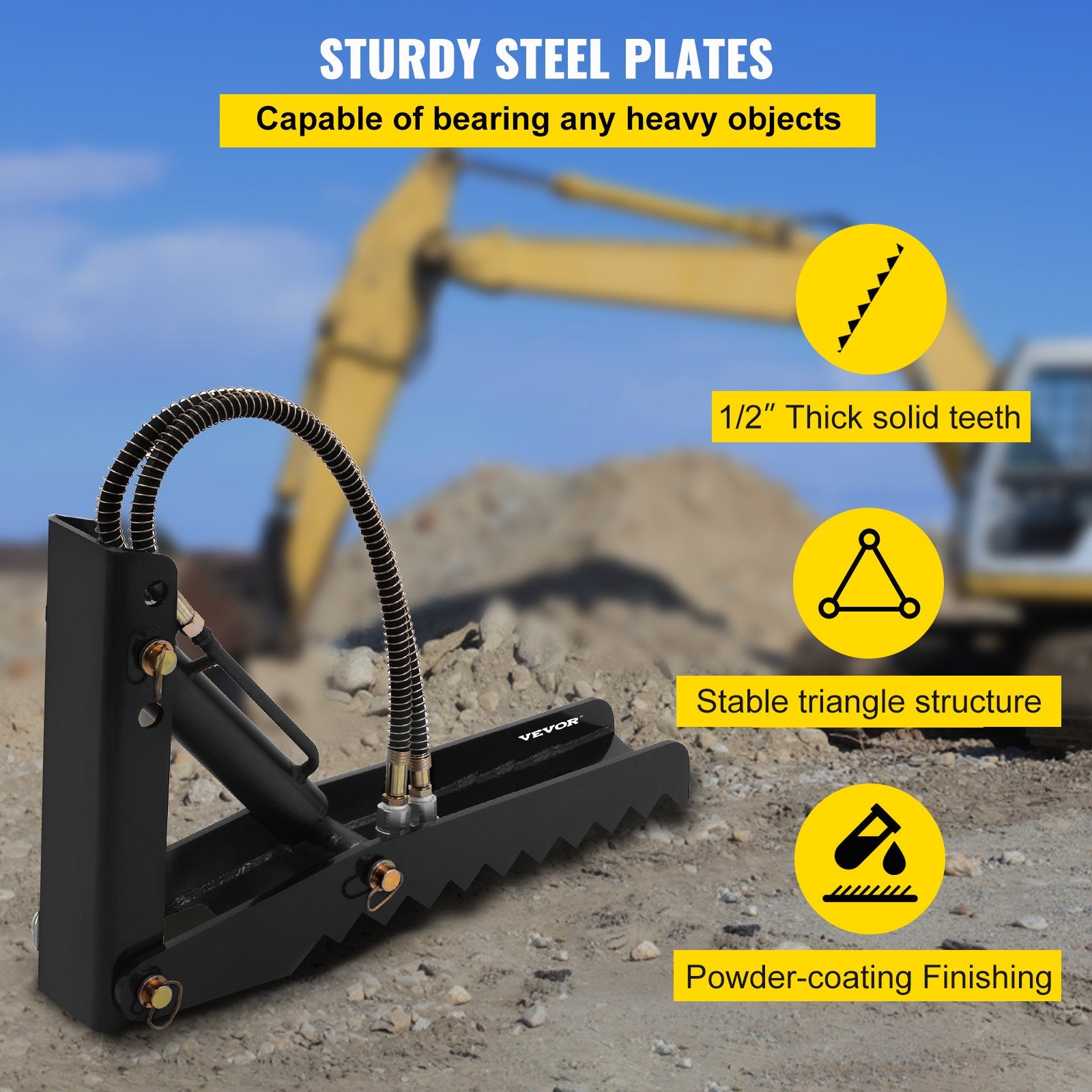 61cm Hydraulic Backhoe Excavator Thumb Attachments Weld On 1.27cm Teeth Thick Steel Plate Assembly 12MM Bolt-On Design with Hydraulic Cylinder