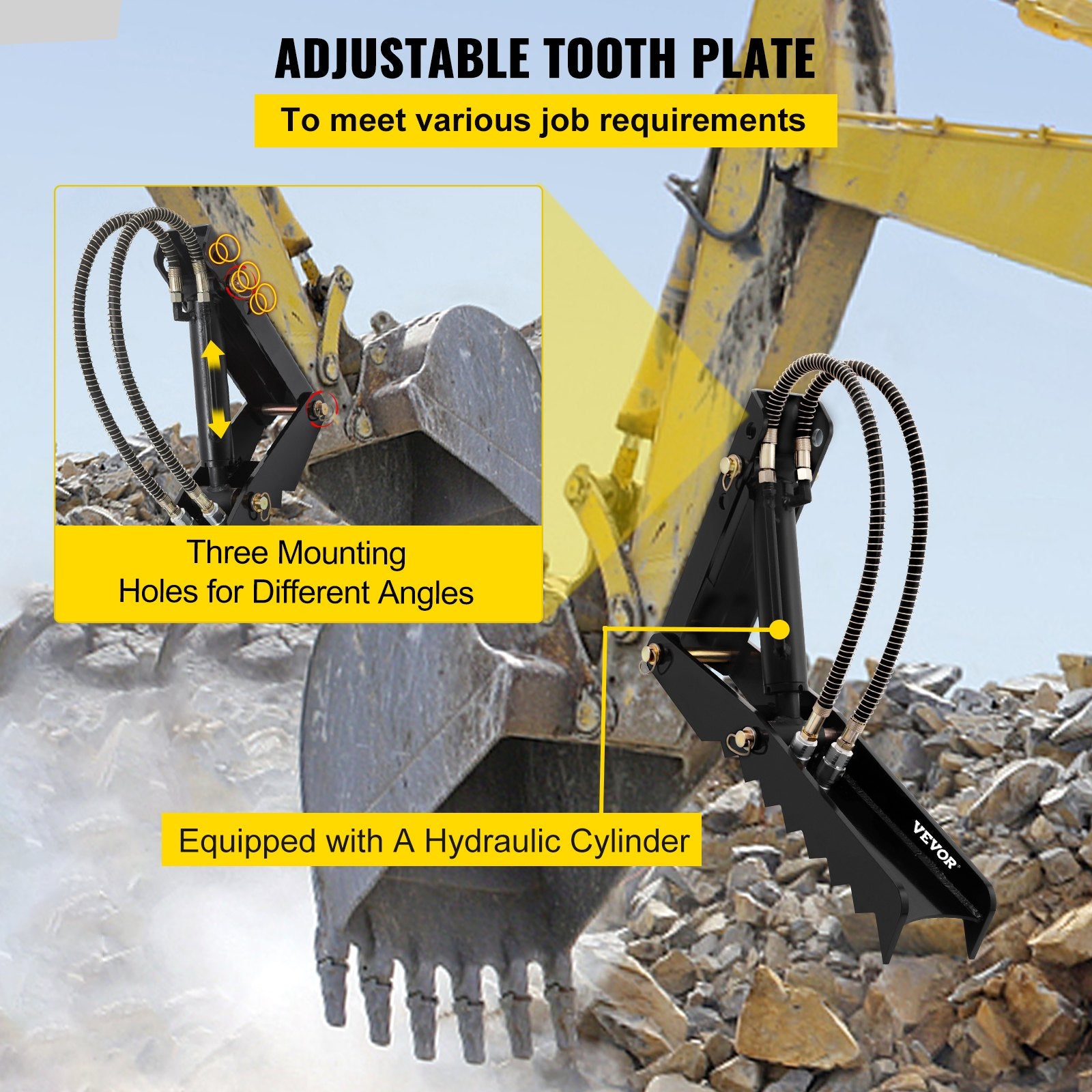 61cm Hydraulic Backhoe Excavator Thumb Attachments Weld On 1.27cm Teeth Thick Steel Plate Assembly 12MM Bolt-On Design with Hydraulic Cylinder