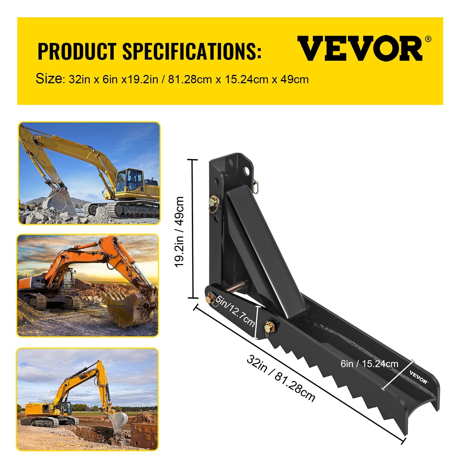32 inch Backhoe Excavator Thumb Attachments Weld On Adjustable Boom Tractor Excavator 1/2Inch Teeth Thick Steel Plate Assembly 12MM Bolt-On Design