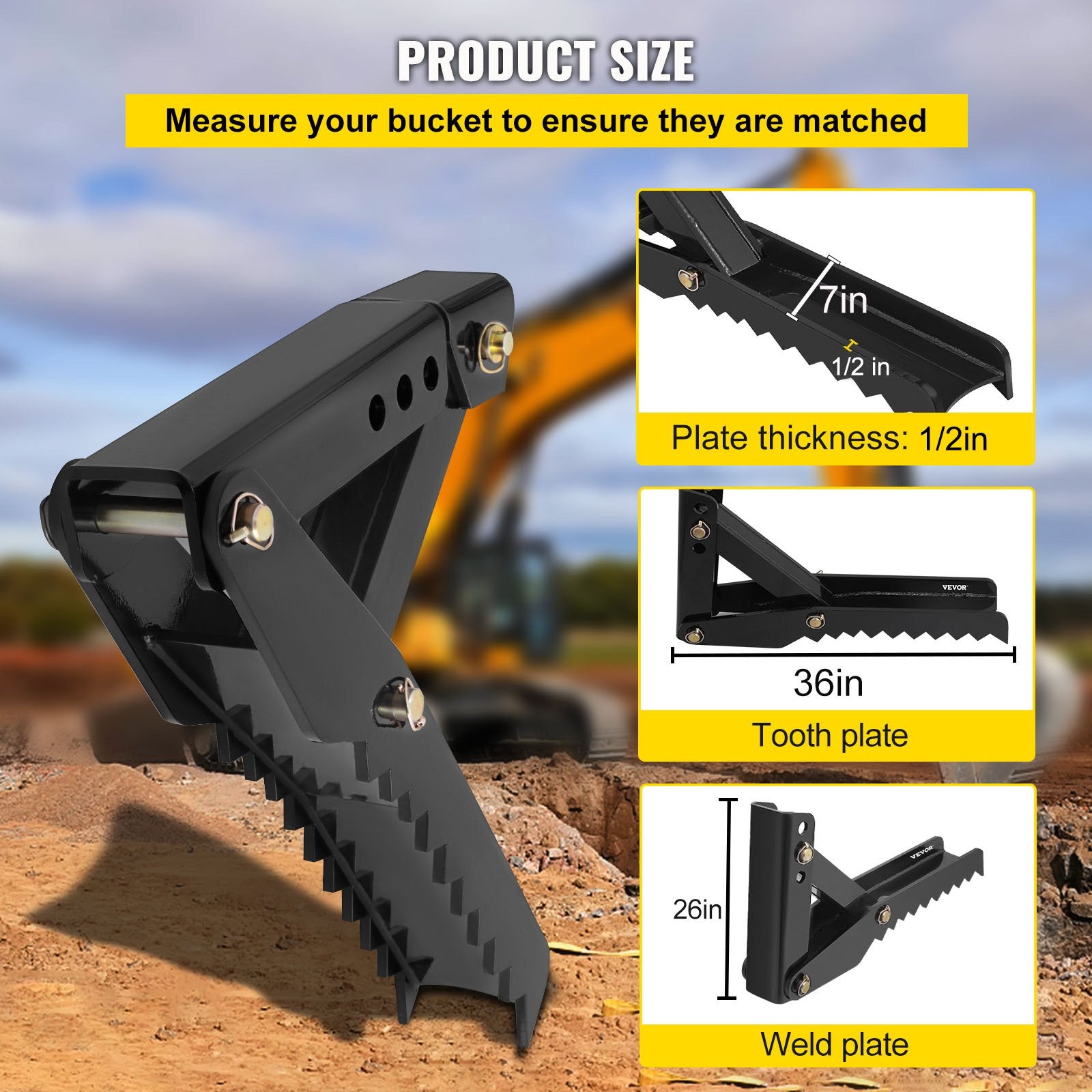 Automotive Parts: VEVOR Backhoe Excavator Thumb Attachments, 91.44 cm  Adjustable Extreme Weld On Backhoe Thumb Hoe Clamp 1.27 cm Inch Teeth Thick Steel Plate 16MM Assembly Bolt-On Design
