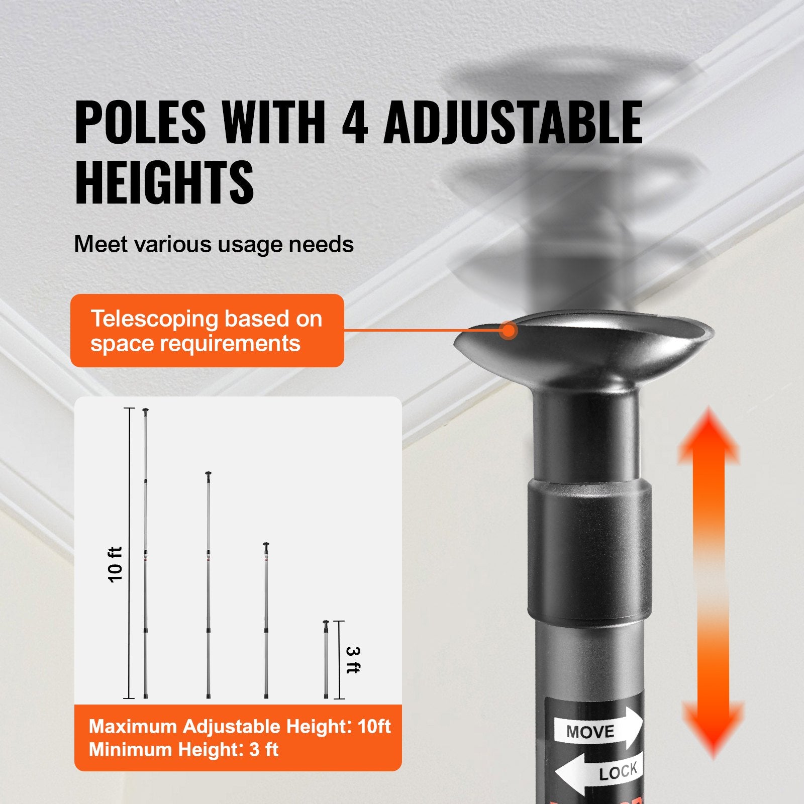 Tents: VEVOR Dust Barrier Poles, 10 Ft Barrier Poles, Dust Barrier System with 4 Telescoping Poles, Magnetic Zipper, Carry Bag and 32.8x13.12 Ft Plastic Film, for Interior Decoration, Painting