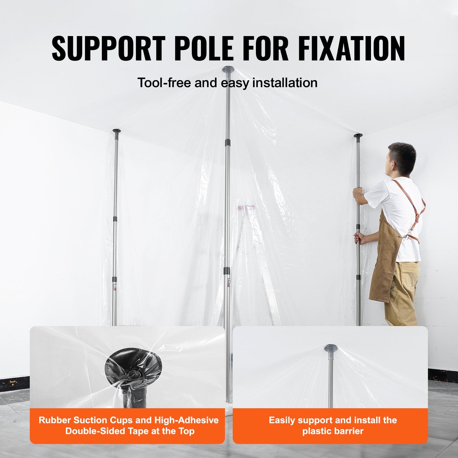 Tents: VEVOR Dust Barrier Poles, 10 Ft Barrier Poles, Dust Barrier System with 4 Telescoping Poles, Magnetic Zipper, Carry Bag and 32.8x13.12 Ft Plastic Film, for Interior Decoration, Painting