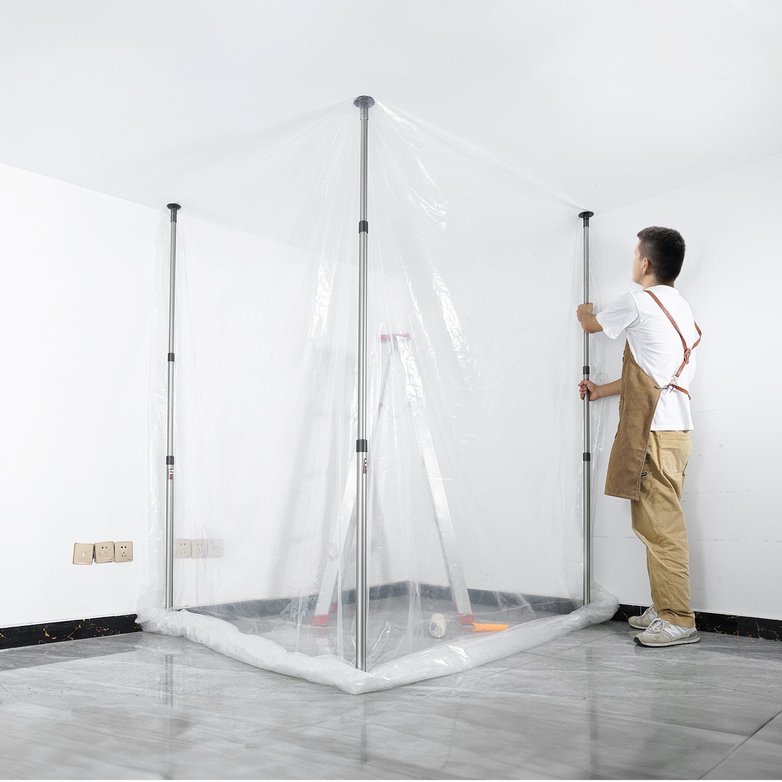 Tents: VEVOR Dust Barrier Poles, 10 Ft Barrier Poles, Dust Barrier System with 4 Telescoping Poles, Magnetic Zipper, Carry Bag and 32.8x13.12 Ft Plastic Film, for Interior Decoration, Painting