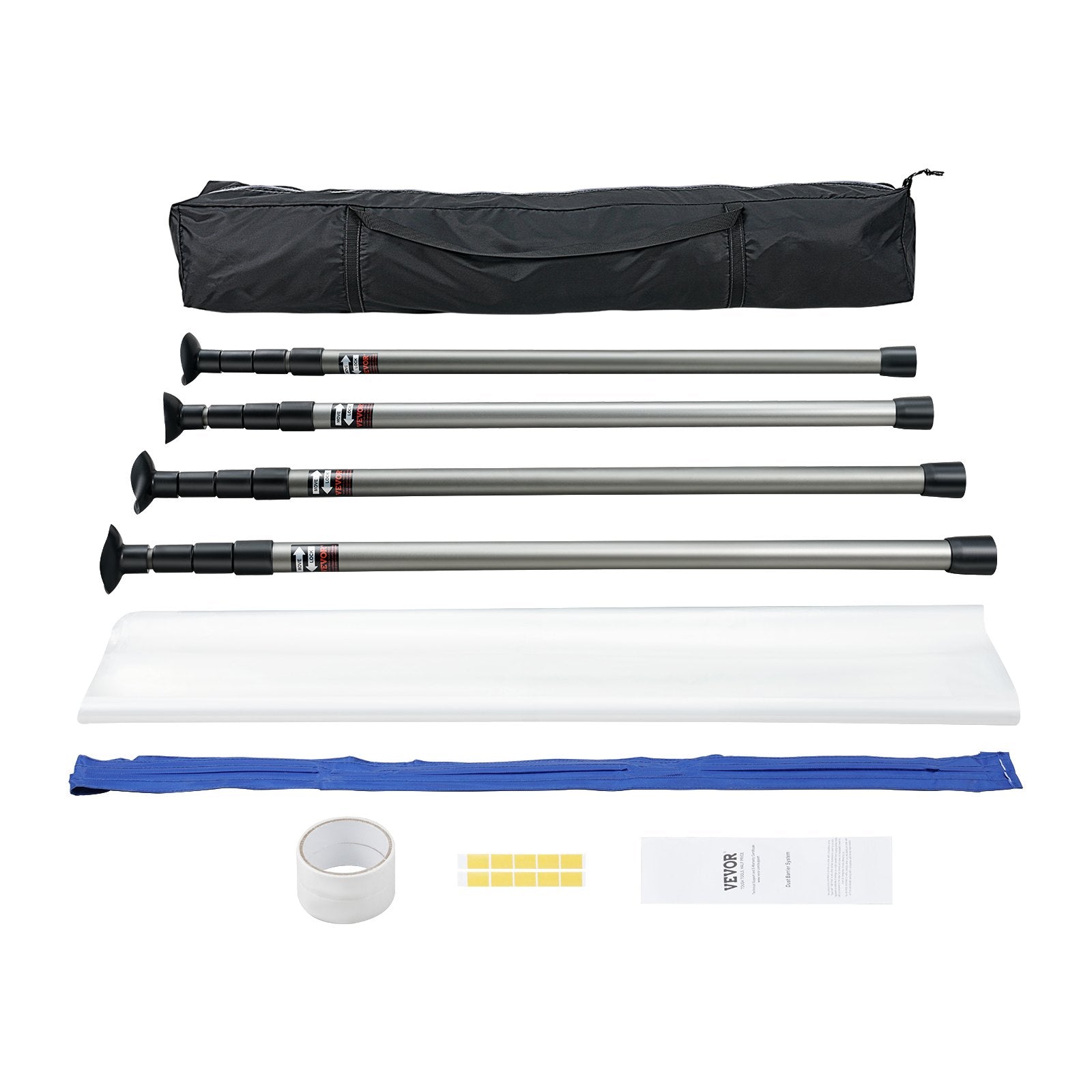 Tents: VEVOR Dust Barrier Poles, 12 Ft Barrier Poles, Dust Barrier System with 4 Telescoping Poles, Magnetic Zipper, Carry Bag and 32.8x13.12 Ft Plastic Film, for Interior Decoration, Painting