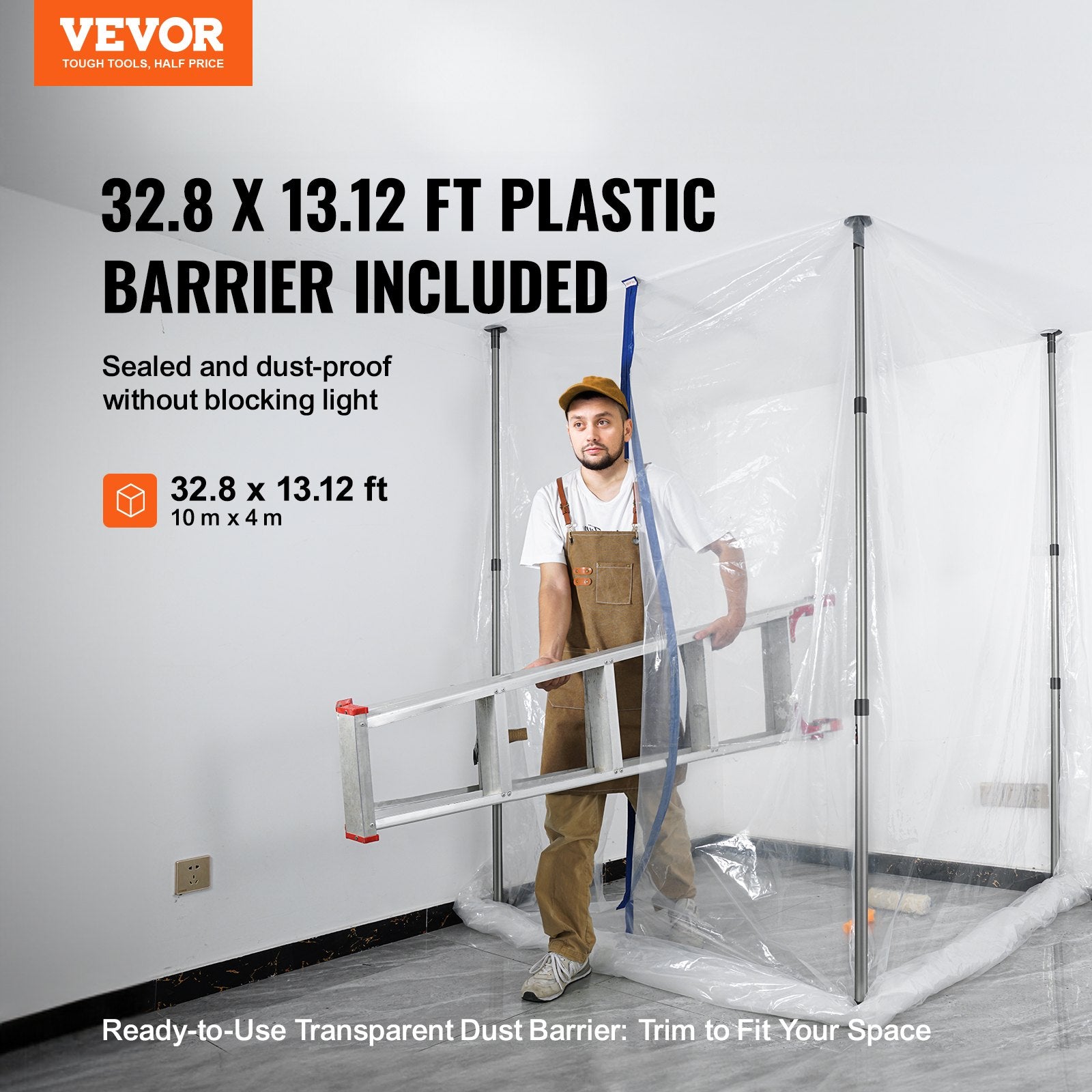 Tents: VEVOR Dust Barrier Poles, 12 Ft Barrier Poles, Dust Barrier System with 4 Telescoping Poles, Magnetic Zipper, Carry Bag and 32.8x13.12 Ft Plastic Film, for Interior Decoration, Painting