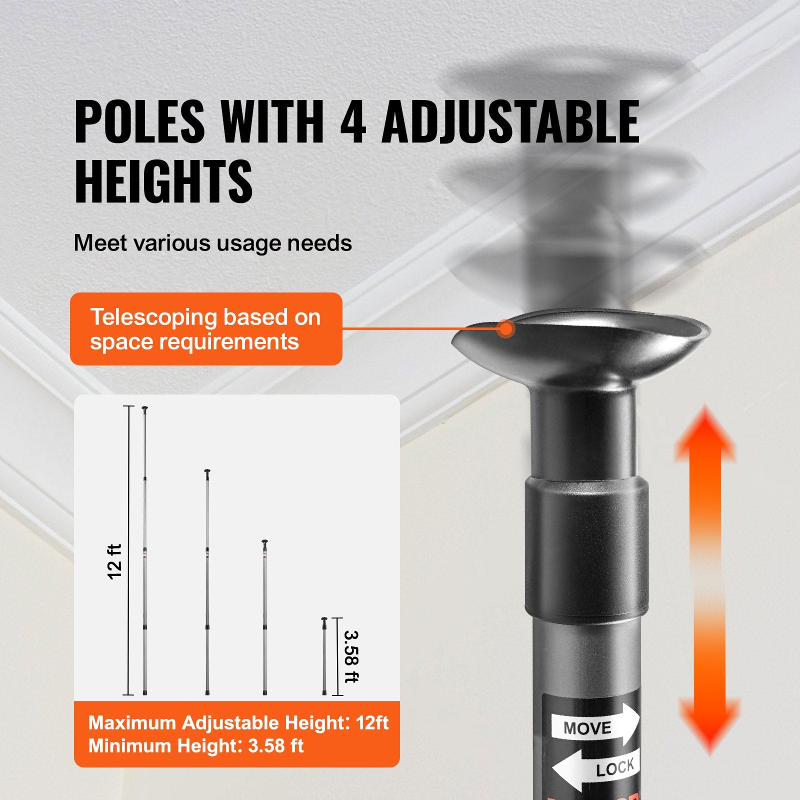 Tents: VEVOR Dust Barrier Poles, 12 Ft Barrier Poles, Dust Barrier System with 4 Telescoping Poles, Magnetic Zipper, Carry Bag and 32.8x13.12 Ft Plastic Film, for Interior Decoration, Painting