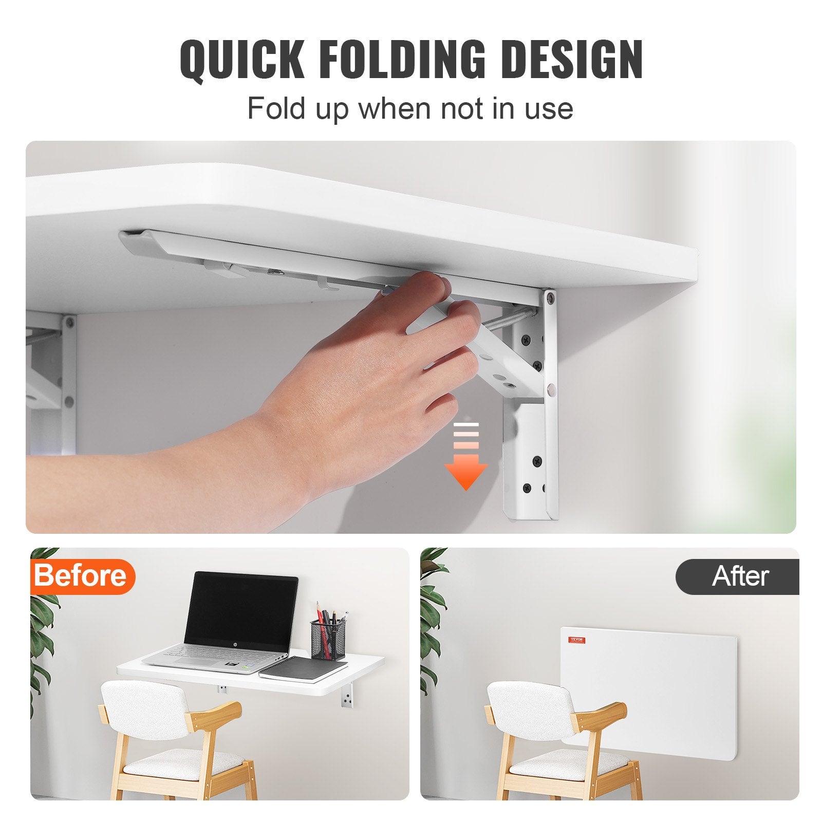 Desk Accessories: VEVOR Wall Mounted Folding Table, Wall Mount Drop Leaf Tables, Wooden Floating Desk for Dining, Laundry Room, Office, 23.6" x 15.6" Fold Down Desk with Carbon Steel Bracket