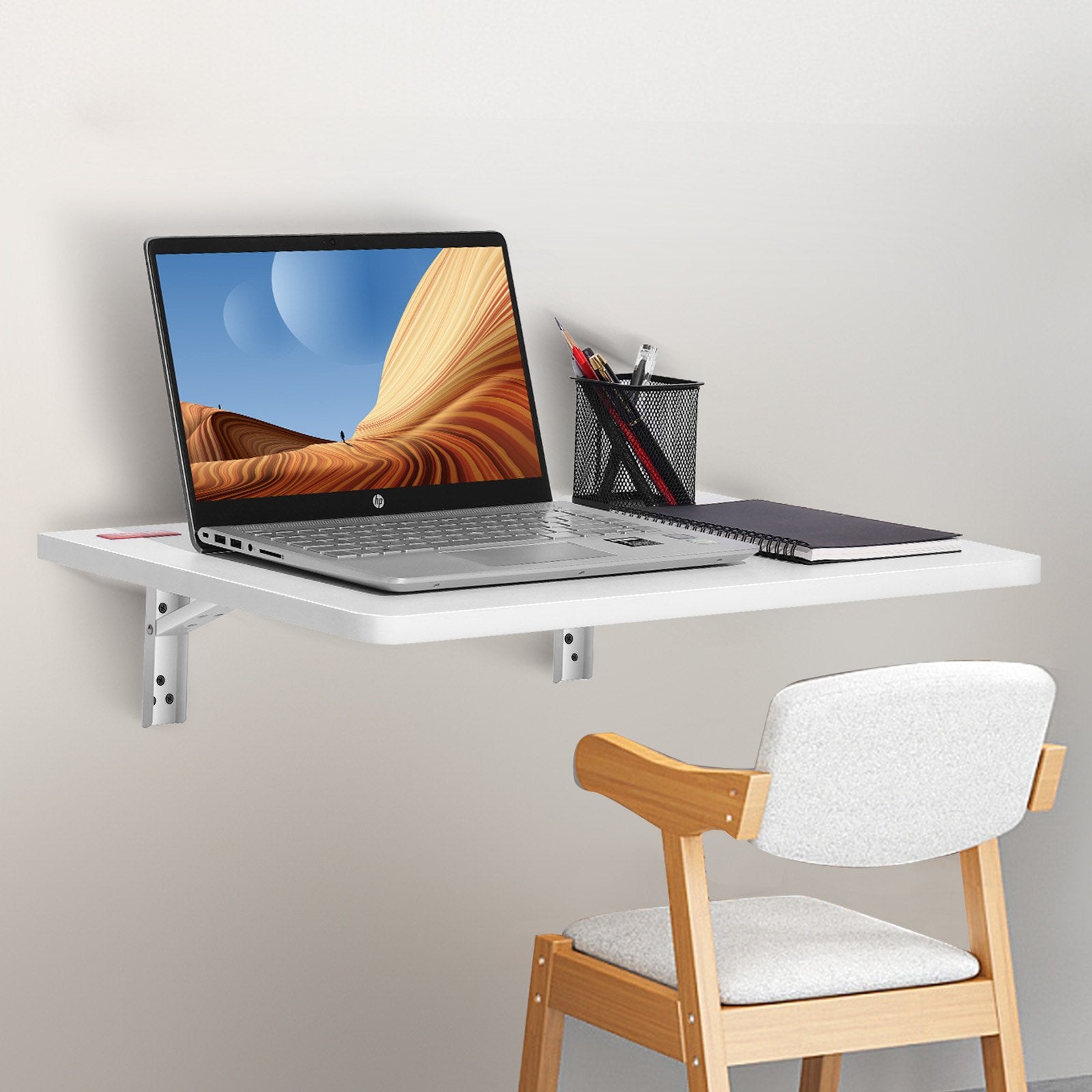 Desk Accessories: VEVOR Wall Mounted Folding Table, Wall Mount Drop Leaf Tables, Wooden Floating Desk for Dining, Laundry Room, Office, 23.6" x 15.6" Fold Down Desk with Carbon Steel Bracket