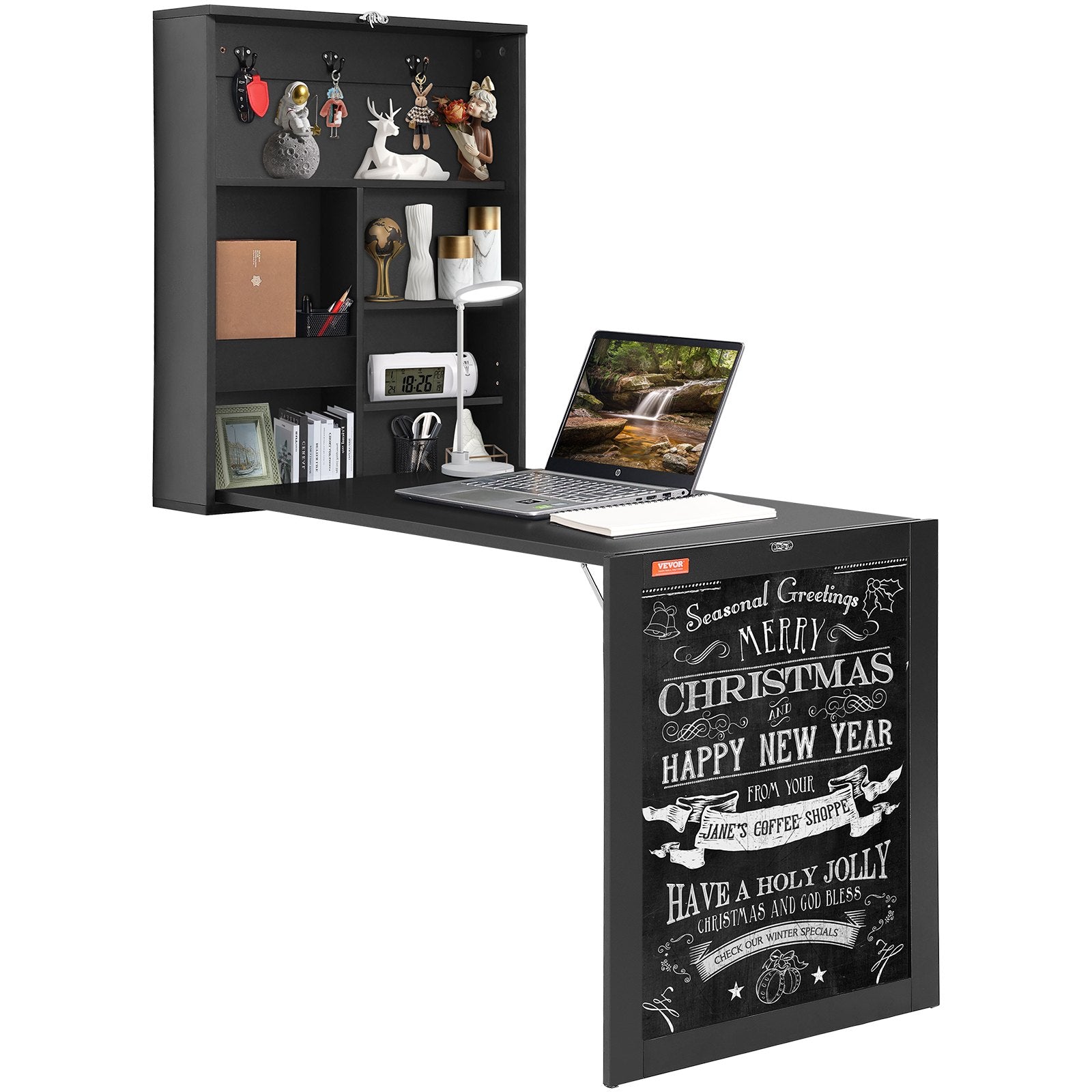 Desk Accessories: VEVOR Wall Mounted Desk, Fold out Convertible Desk, Multi-Function Folding Wall Table with Chalkboard for Home Office, Space Saving Computer Desk with Storage Area