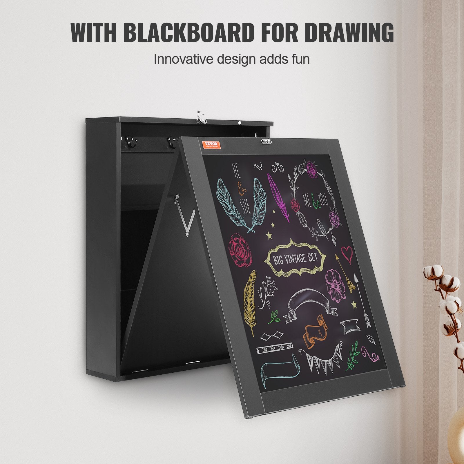 Desk Accessories: VEVOR Wall Mounted Desk, Fold out Convertible Desk, Multi-Function Folding Wall Table with Chalkboard for Home Office, Space Saving Computer Desk with Storage Area