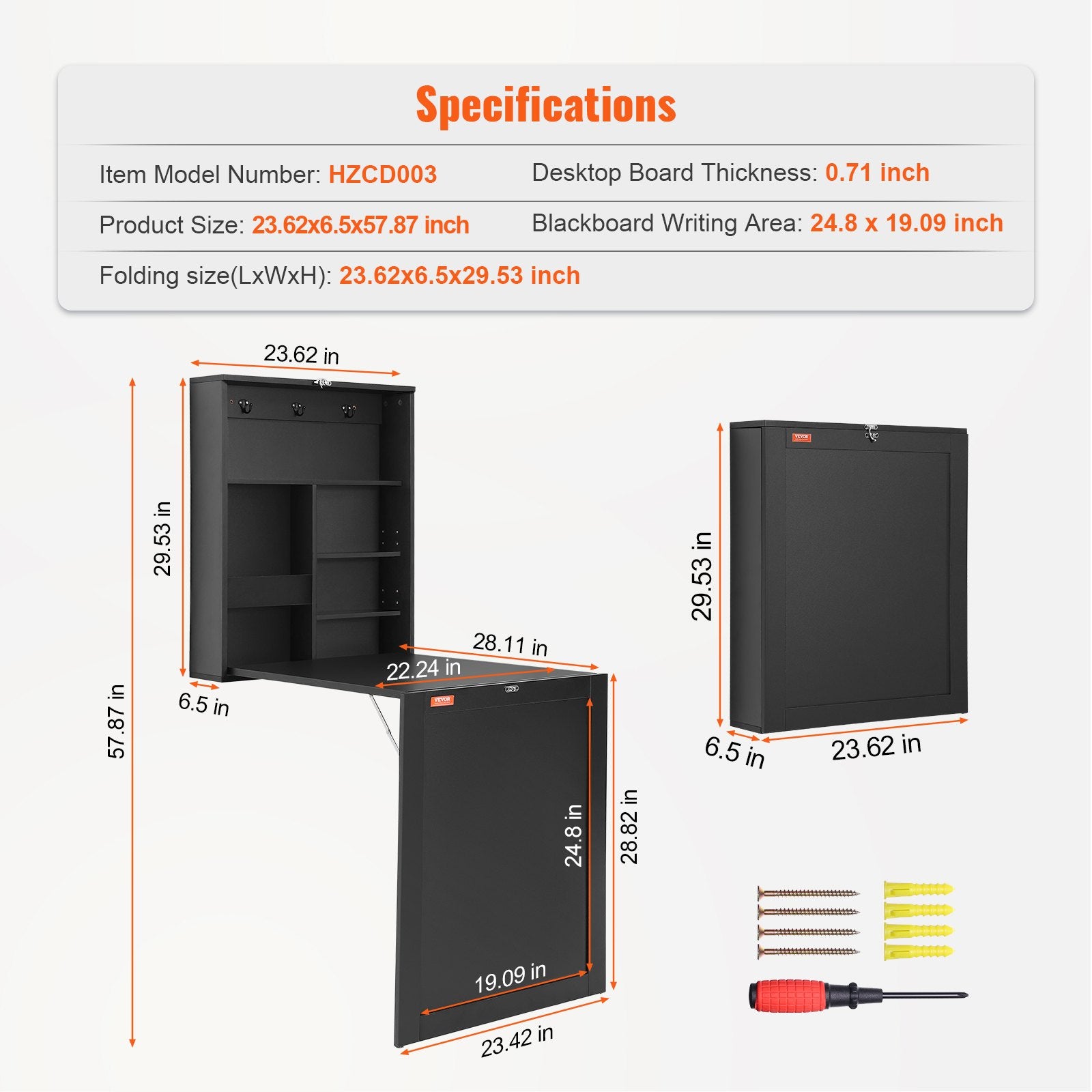 Desk Accessories: VEVOR Wall Mounted Desk, Fold out Convertible Desk, Multi-Function Folding Wall Table with Chalkboard for Home Office, Space Saving Computer Desk with Storage Area