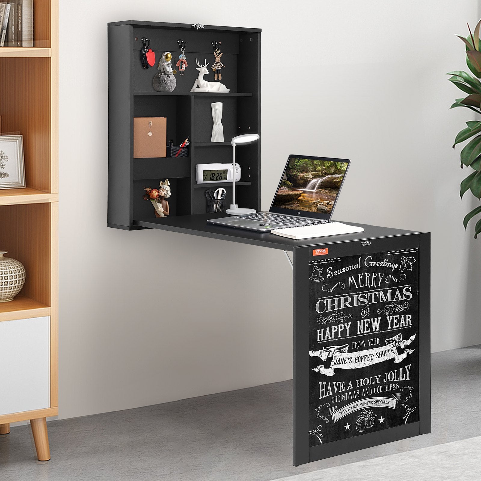 Desk Accessories: VEVOR Wall Mounted Desk, Fold out Convertible Desk, Multi-Function Folding Wall Table with Chalkboard for Home Office, Space Saving Computer Desk with Storage Area