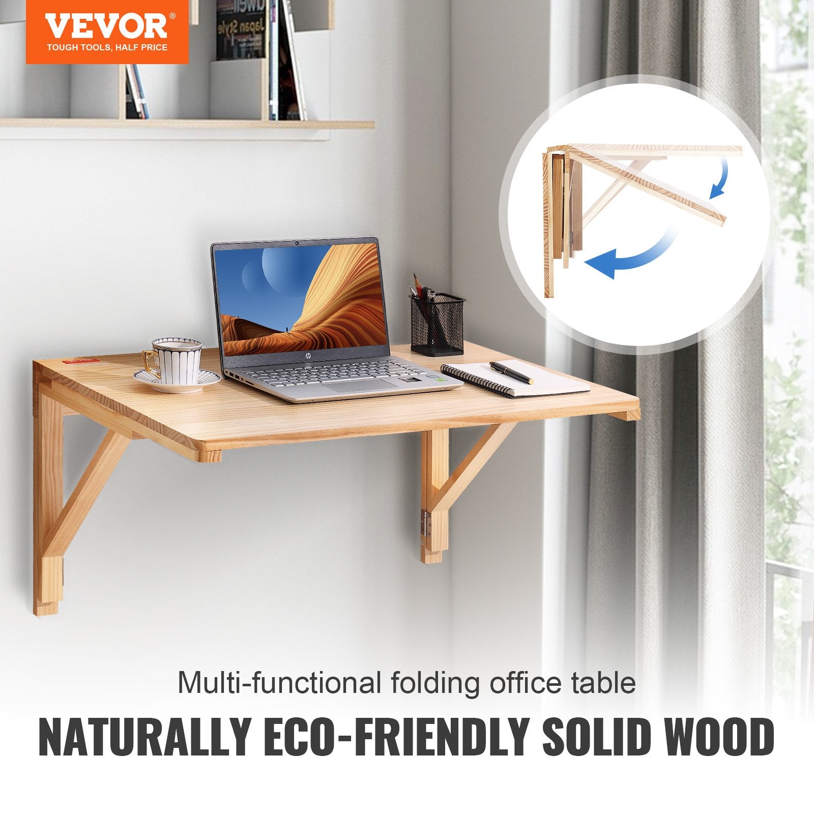 Desk Accessories: VEVOR Wall Mounted Folding Table, Wall Mounted Drop Leaf Tables, Solid Wood Floating Desk for Dining, Laundry Room, Office, 31.5" x 23.58" x 17.24" Fold Down Desk