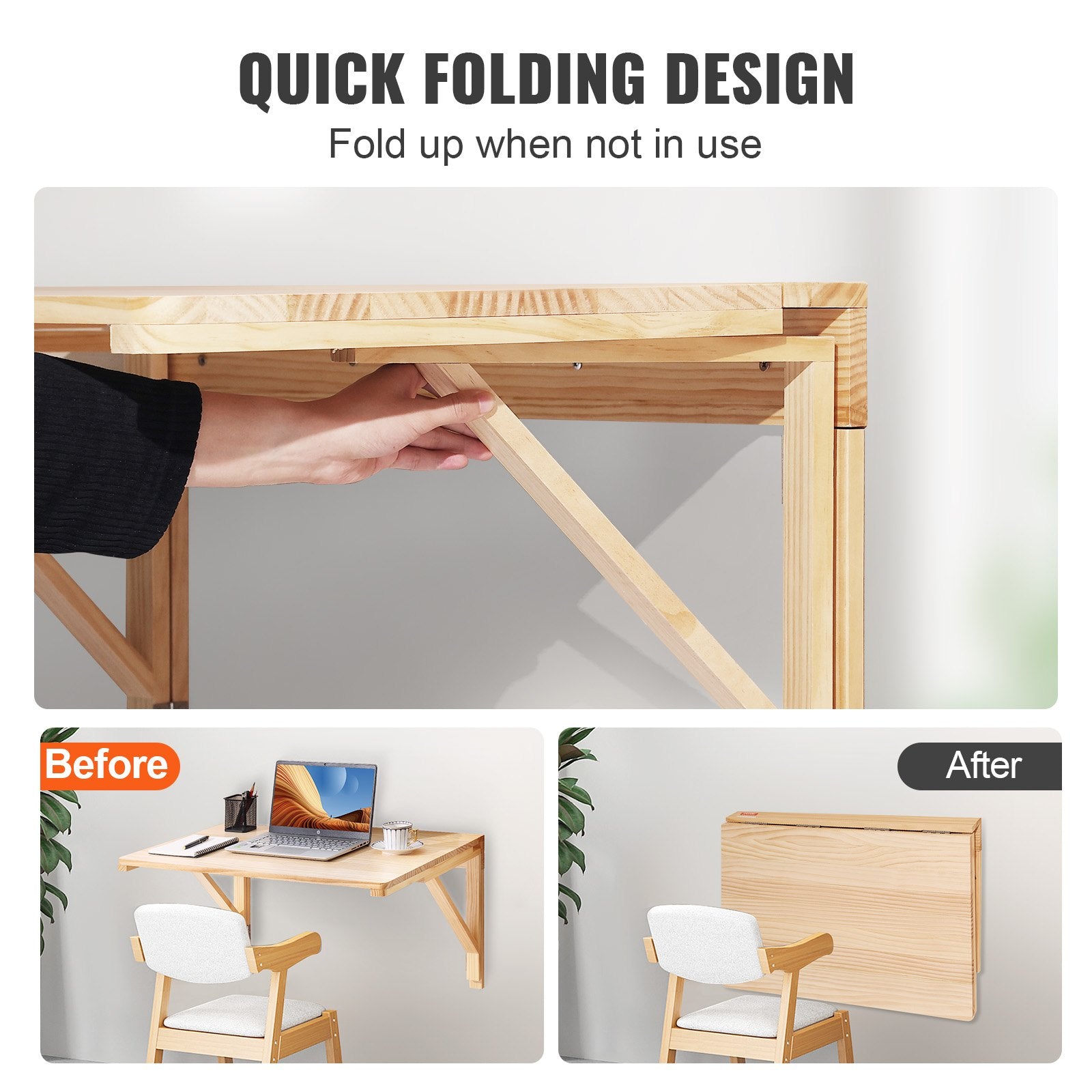 Desk Accessories: VEVOR Wall Mounted Folding Table, Wall Mounted Drop Leaf Tables, Solid Wood Floating Desk for Dining, Laundry Room, Office, 31.5" x 23.58" x 17.24" Fold Down Desk