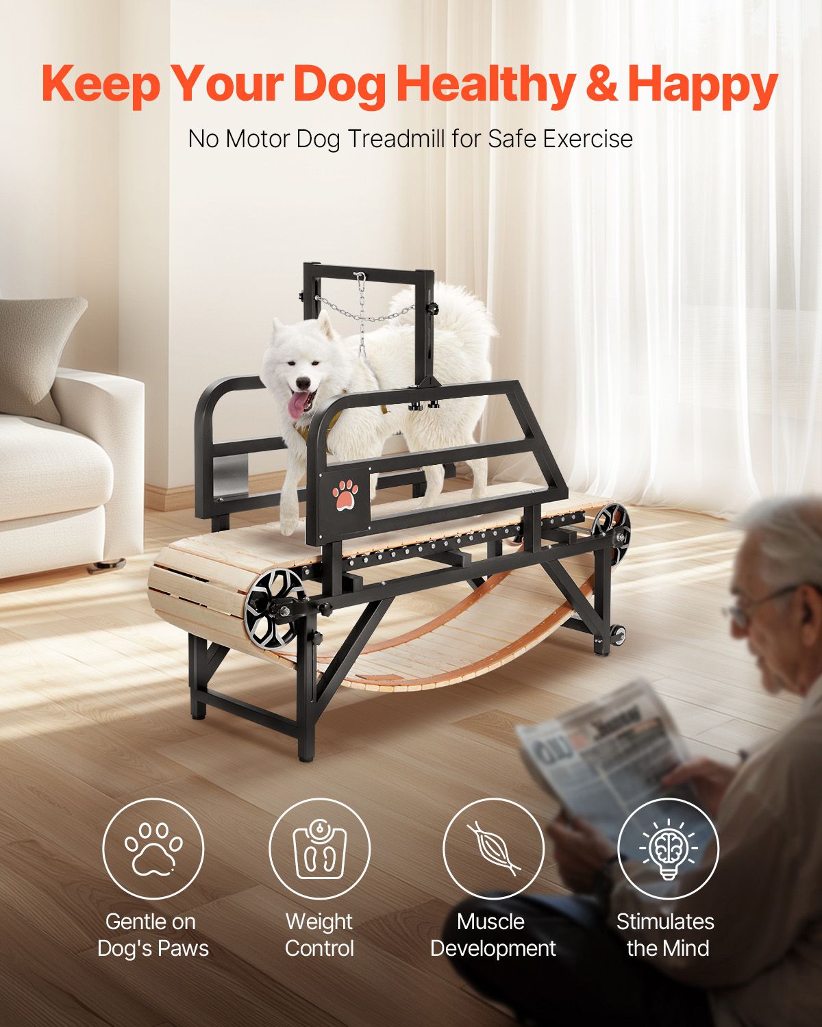 Dog Treadmill for Medium Dogs, 330lbs Weight Capacity, Dog Running Machine with Adjustable Ramps, 15.5" Runway Dog Pacer Slatmill, Pet Treadmill Exercise Equipment for Indoor & Outdoor Exercise