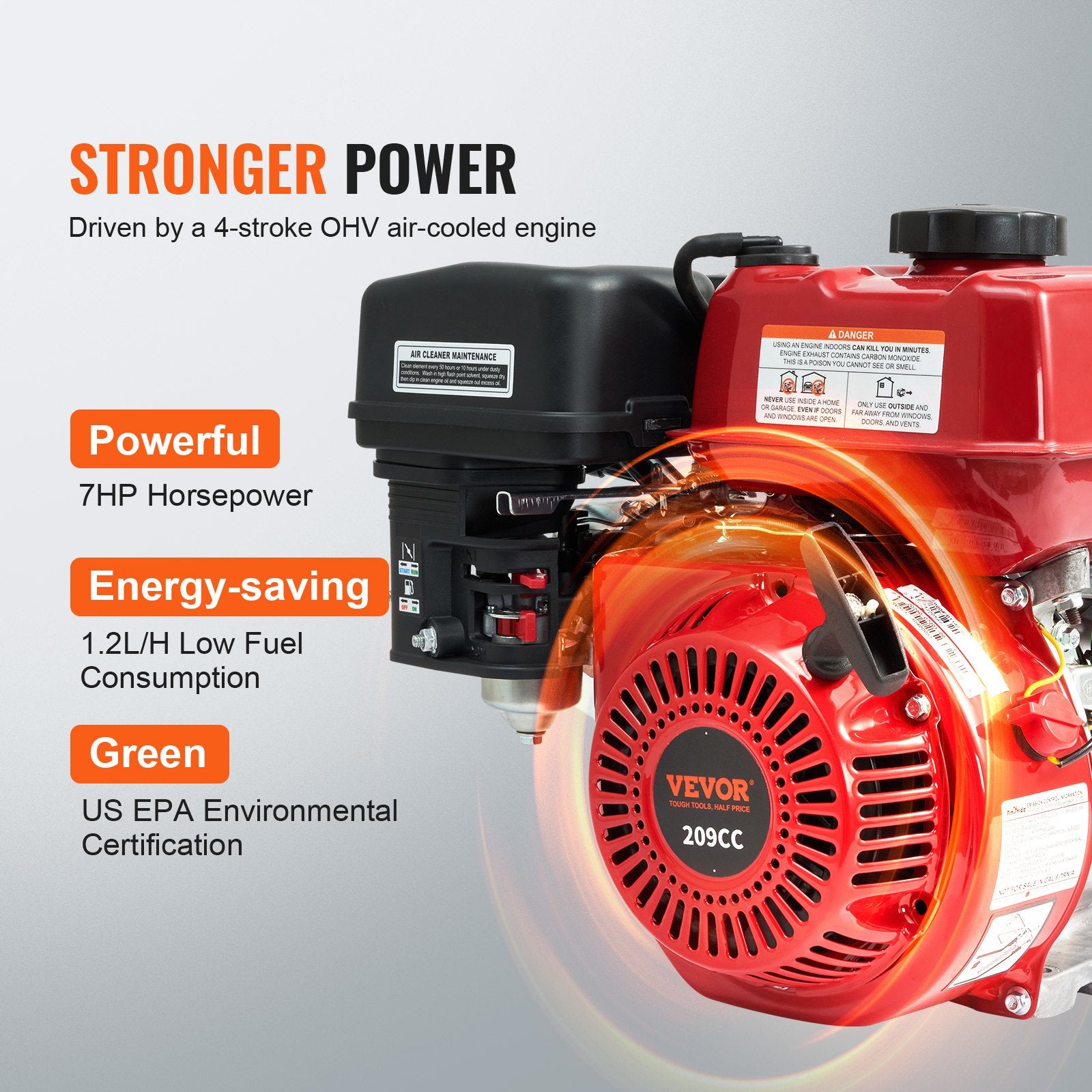 Fuel & Exhaust: VEVOR Gasoline Engine Water Pump Gas Powered Transfer Pump 50 mm 7HP 4-Stroke