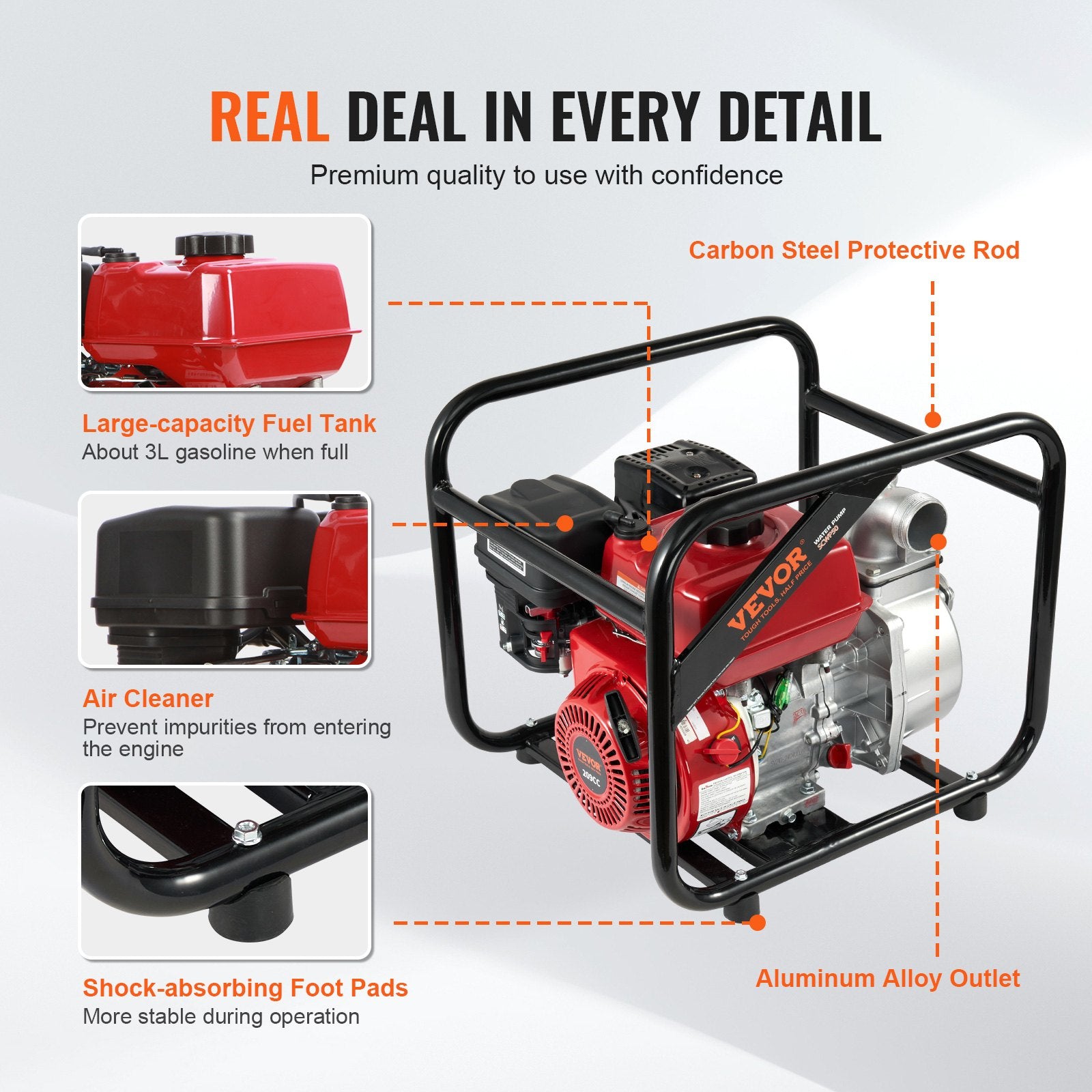 Fuel & Exhaust: VEVOR Gasoline Engine Water Pump Gas Powered Transfer Pump 50 mm 7HP 4-Stroke