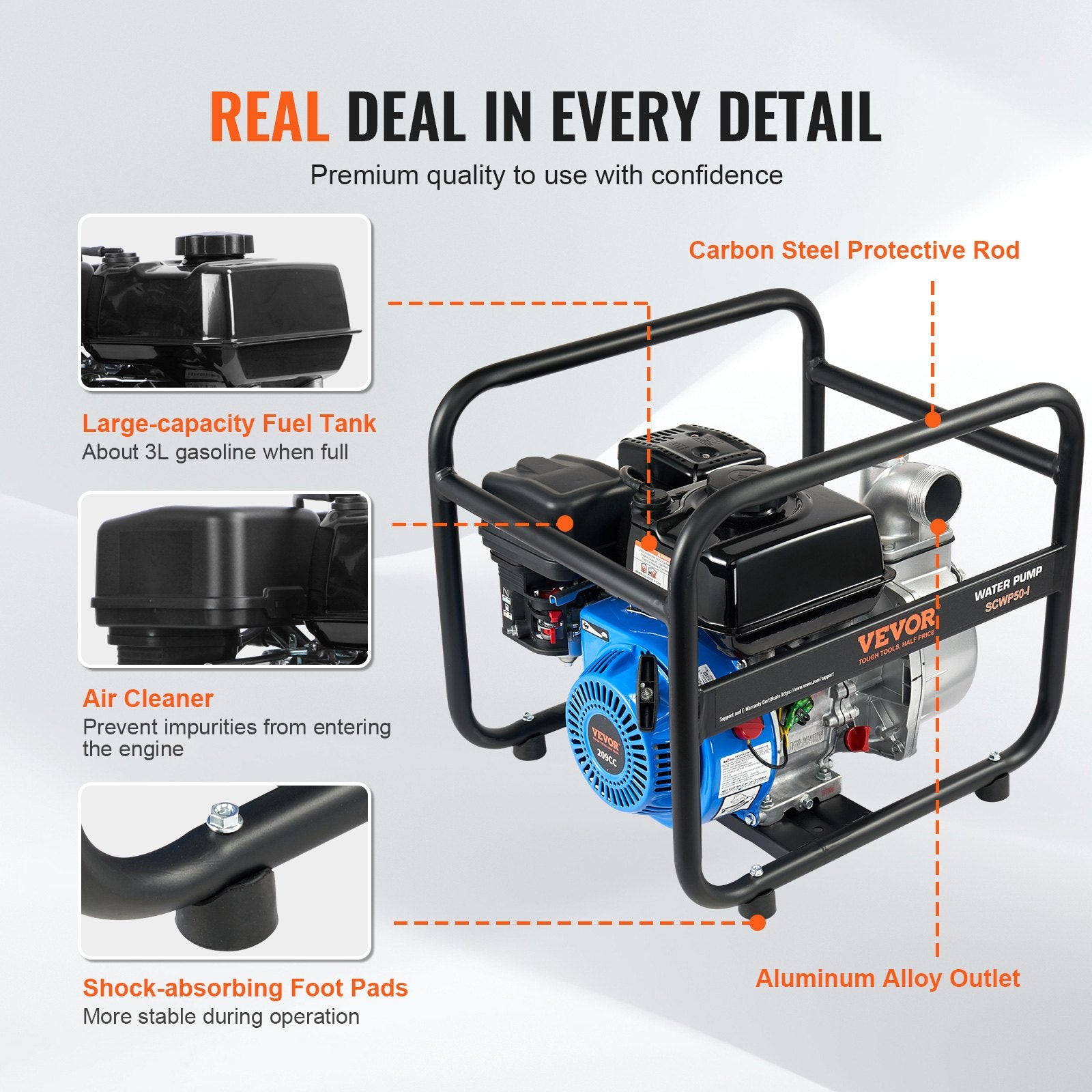 Fuel & Exhaust: VEVOR Gasoline Engine Water Pump Gas Powered Transfer Pump 50 mm 6.5HP 4-Stroke