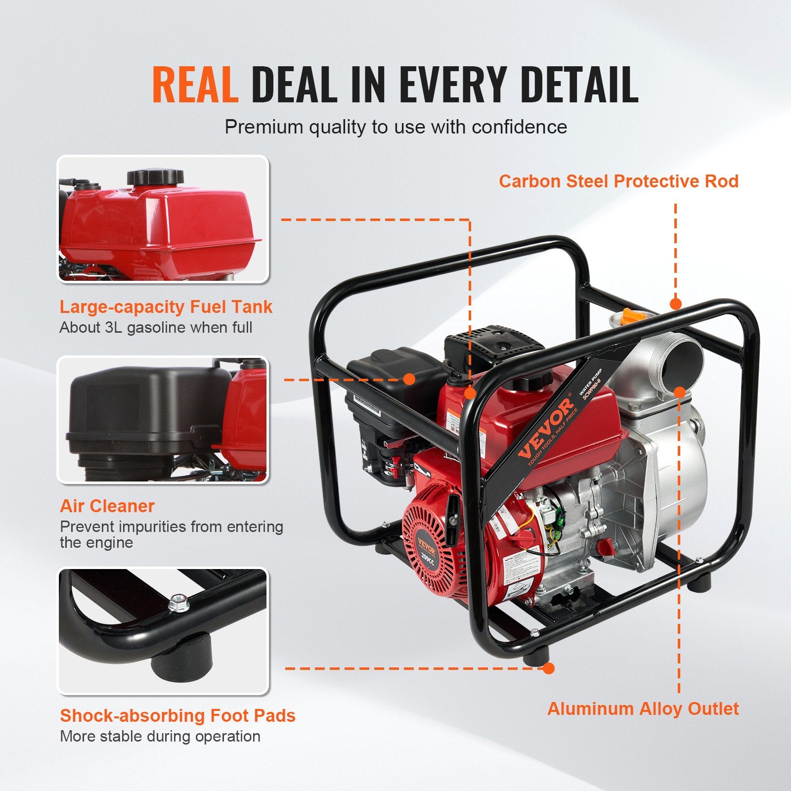 Fuel & Exhaust: VEVOR Gasoline Engine Water Pump Gas Powered Transfer Pump 80 mm 7HP 4-Stroke