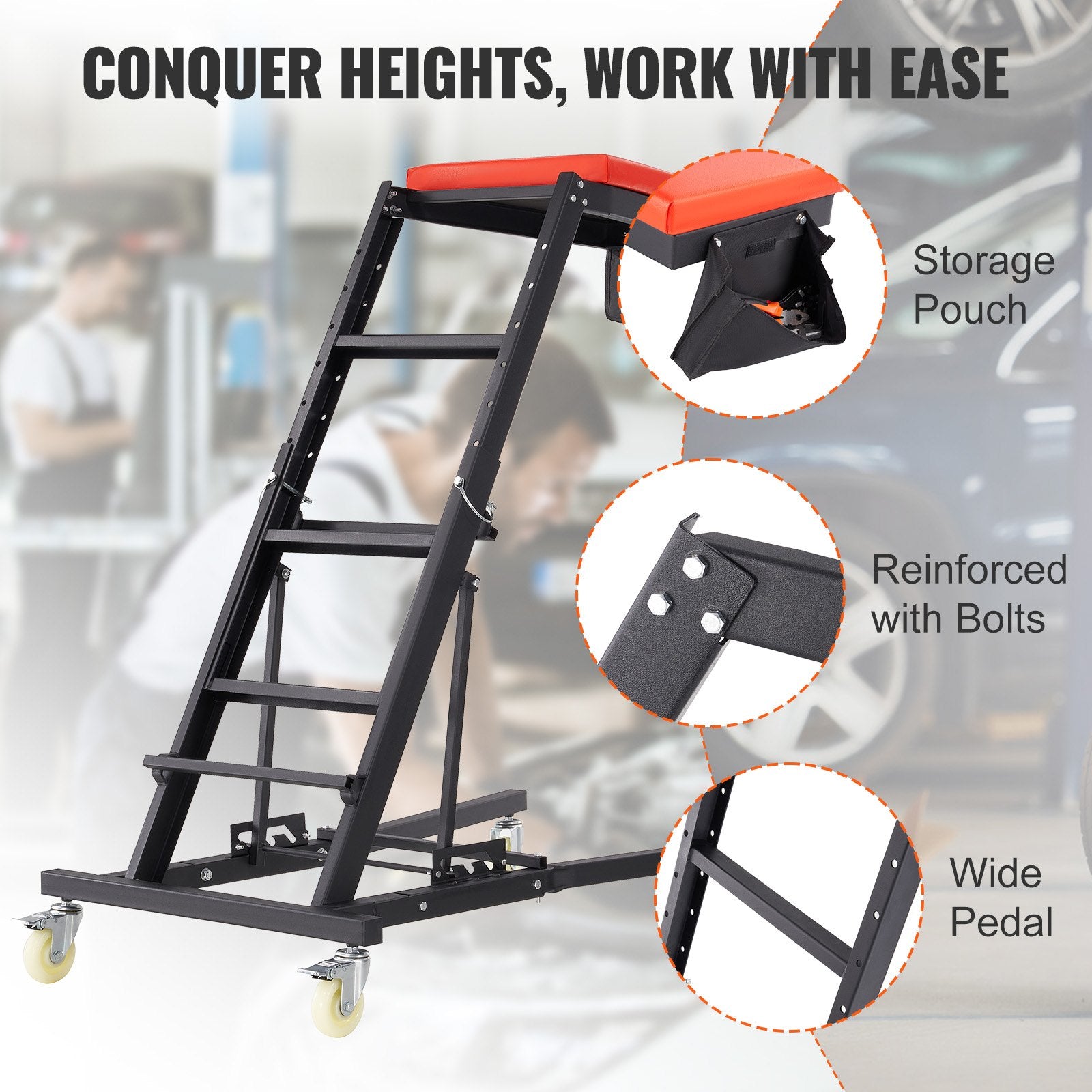 Automotive Repair & Speciality Tools: VEVOR Automotive Topside Creeper, with Adjustable Height 48" to 76", 181.44KGS Capacity High Creeper, 4 Swivel Caster Wheels, Heavy Duty Foldable Creeper for Auto Repair and Maintenance