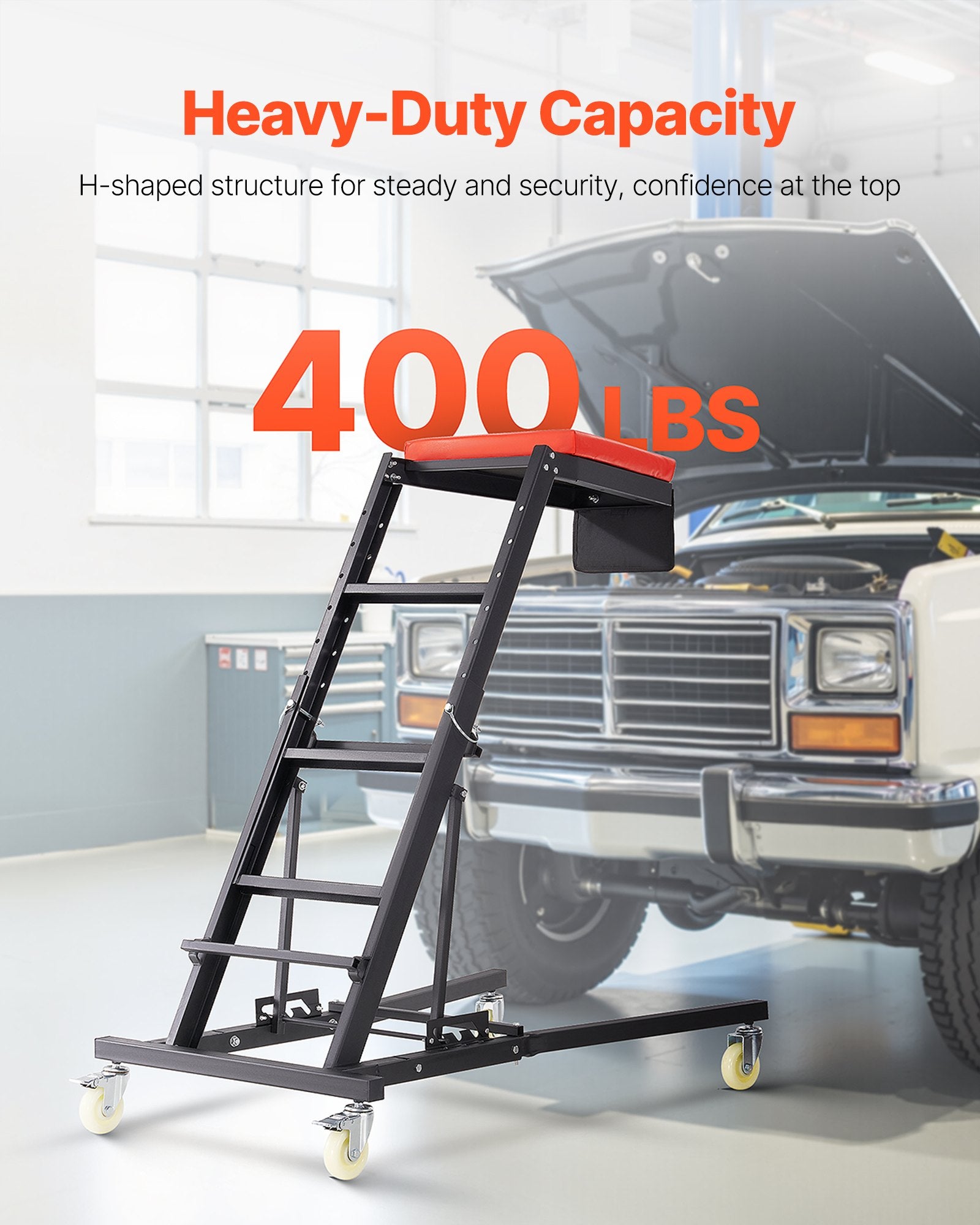 Automotive Repair & Speciality Tools: VEVOR Automotive Topside Creeper, Engine Creeper 42.5"-64.8", 181.44KGS Capacity High Top Creeper, 4 Swivel Caster Wheels, Padded Deck,  Creeper for Home Garage, Workshop Repair Maintenance