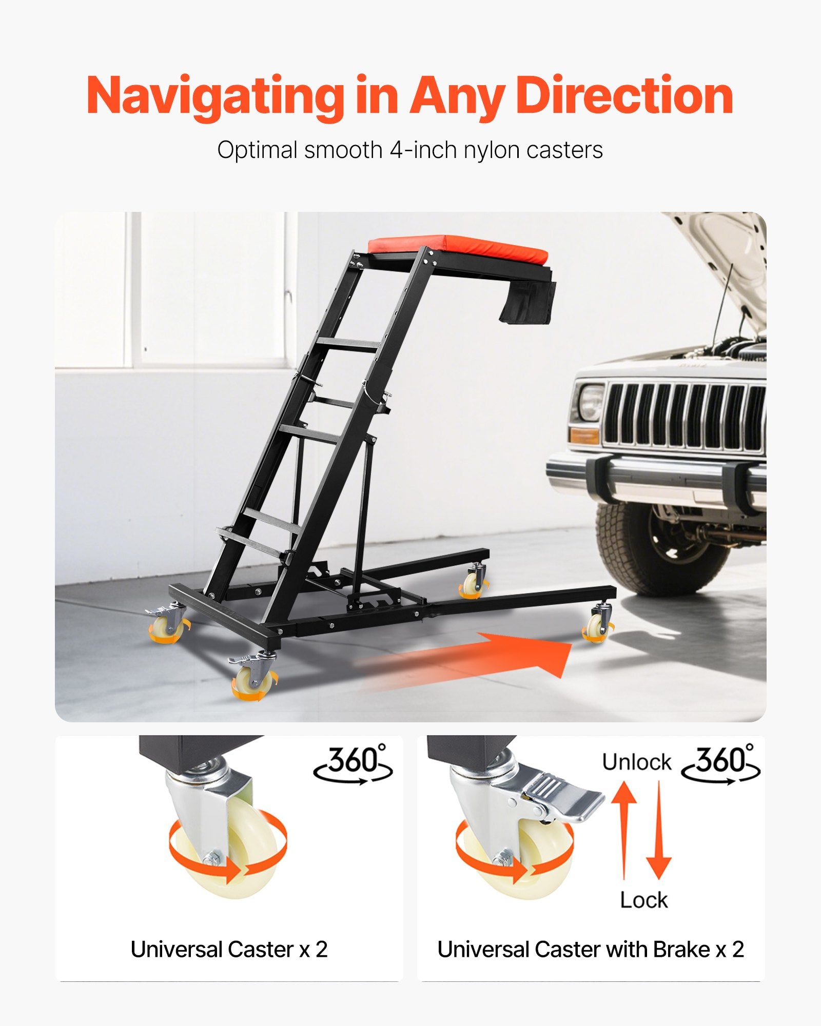 Automotive Repair & Speciality Tools: VEVOR Automotive Topside Creeper, Engine Creeper 42.5"-64.8", 181.44KGS Capacity High Top Creeper, 4 Swivel Caster Wheels, Padded Deck,  Creeper for Home Garage, Workshop Repair Maintenance