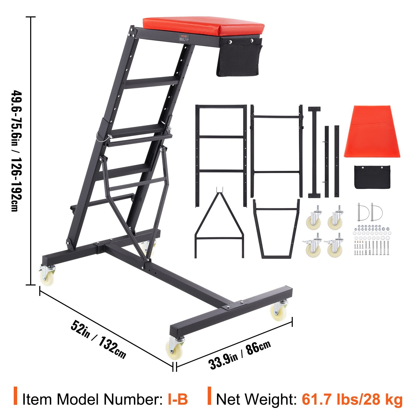 Automotive Topside Creeper, with Adjustable Height 49.6" to 75.6", 181.44KGS Capacity High Creeper, 4 Swivel Caster Wheels, Heavy Duty Foldable Creeper for Auto Repair and Maintenance