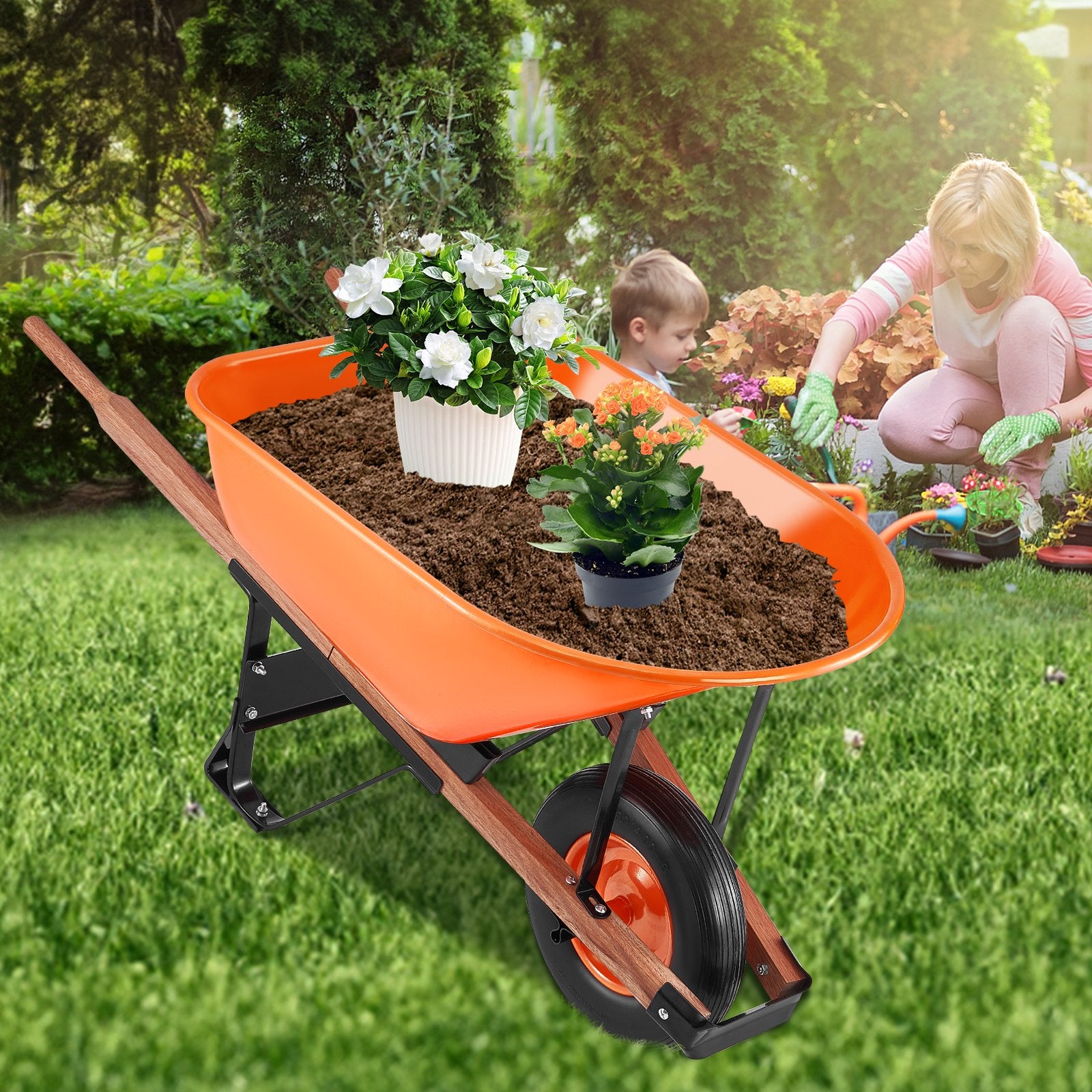 Spreaders & Wheelbarrows: VEVOR Wheelbarrow Cart One Wheel 6 Cu Ft Garden Dump Cart 330 lbs Utility Cart