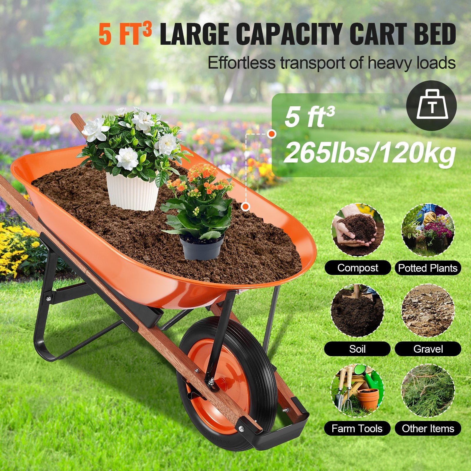 Spreaders & Wheelbarrows: VEVOR Wheelbarrow Cart One Wheel Garden Dump Cart 330 lbs Yard Utility Cart