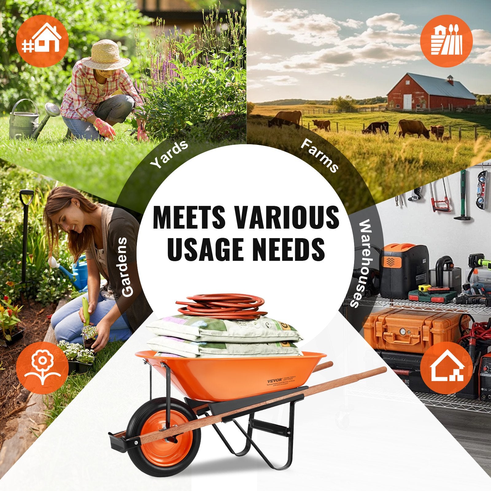 Spreaders & Wheelbarrows: VEVOR Wheelbarrow Cart One Wheel Garden Dump Cart 330 lbs Yard Utility Cart