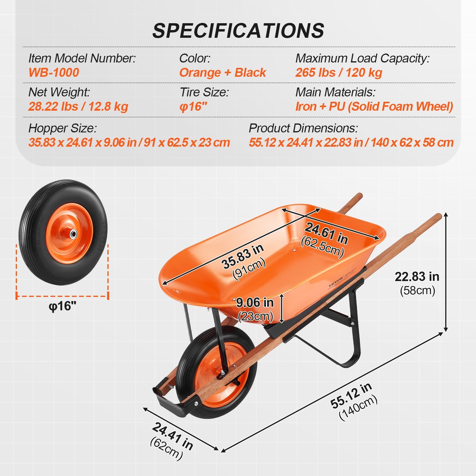 Spreaders & Wheelbarrows: VEVOR Wheelbarrow Cart One Wheel Garden Dump Cart 330 lbs Yard Utility Cart
