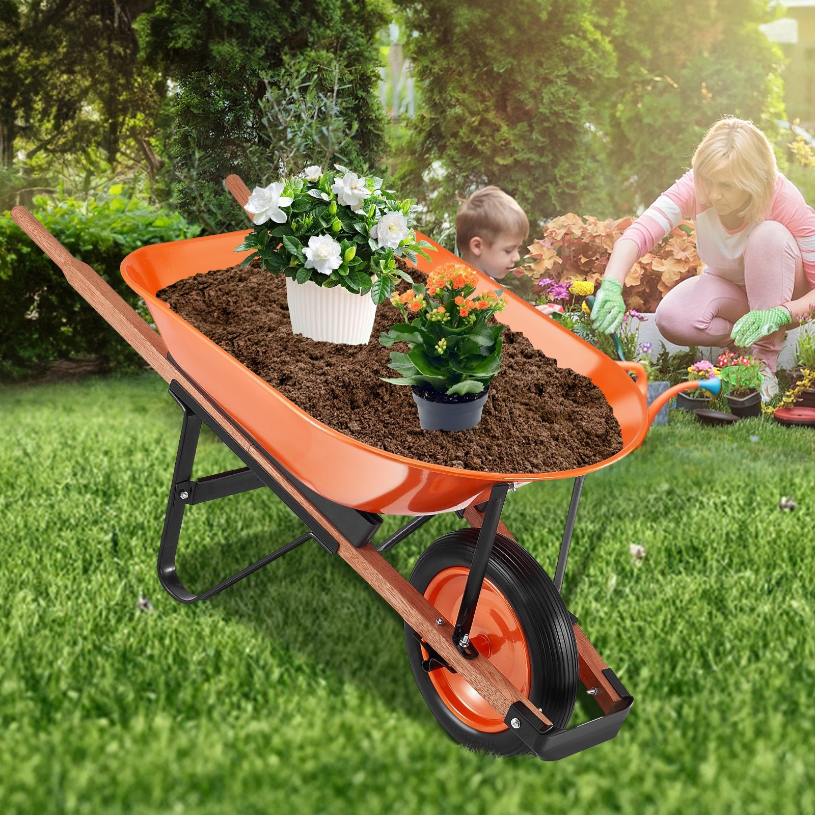 Spreaders & Wheelbarrows: VEVOR Wheelbarrow Cart One Wheel Garden Dump Cart 330 lbs Yard Utility Cart