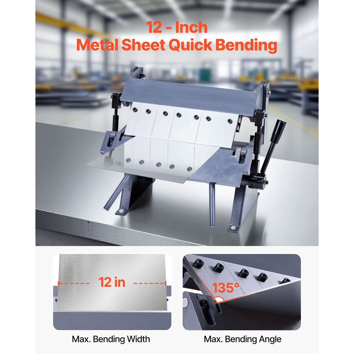 Box and Pan Brake, 305 mm Sheet Metal Bending Brake, 20-Gauge Mild Steel Capacity, 0-135 Degree Adjustable, Metal Bender Machine with 5 Fingers, Heavy-Duty Aluminum Folder for Precise Bending