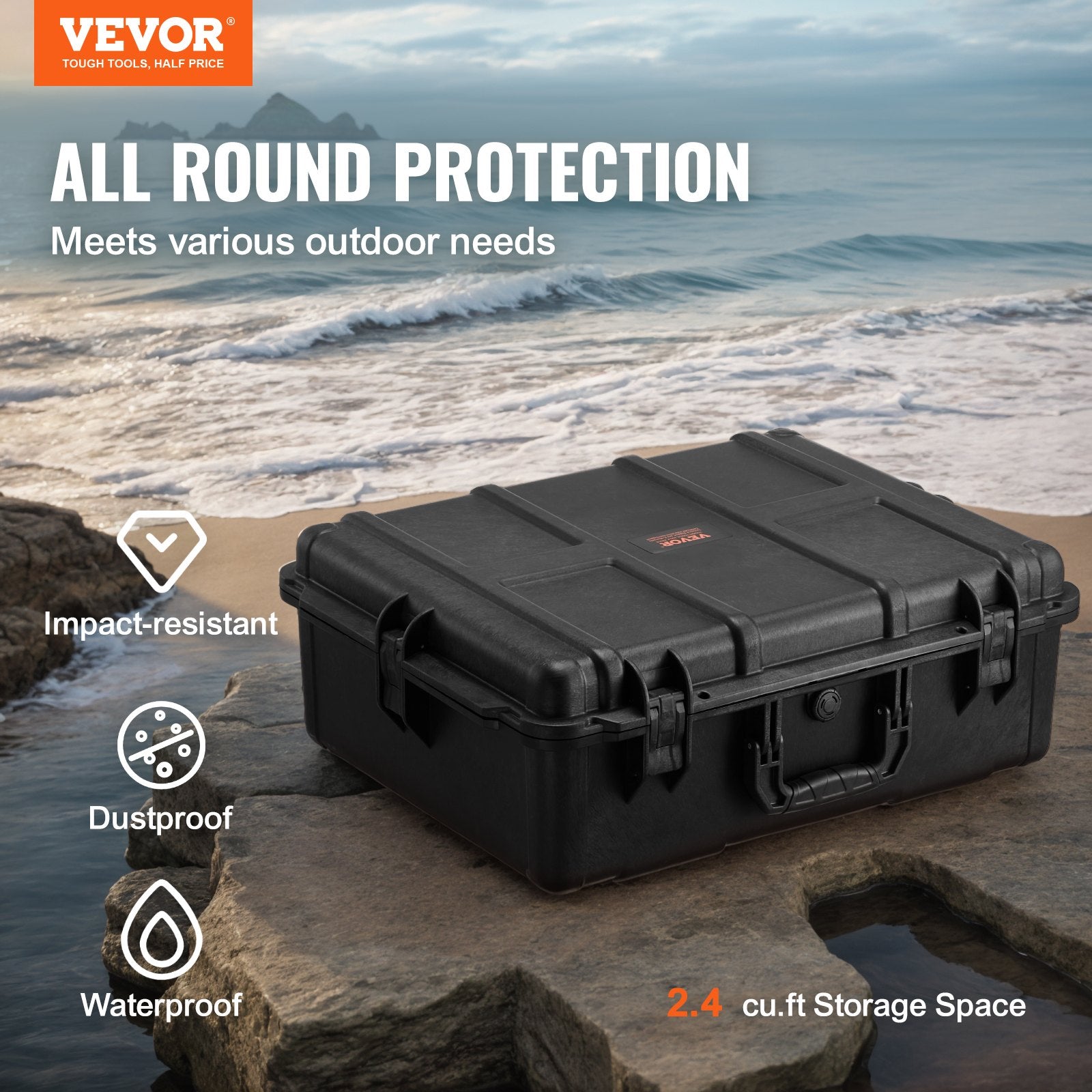Weatherproof Hard Case, Heavy Duty Protective Dry Box Case with Pre-cut Foam, and Retractable Pull Handles for Travel, Hunting, Military, Tactical, IP67 Waterproof Case for Cameras (56.1x37x26)