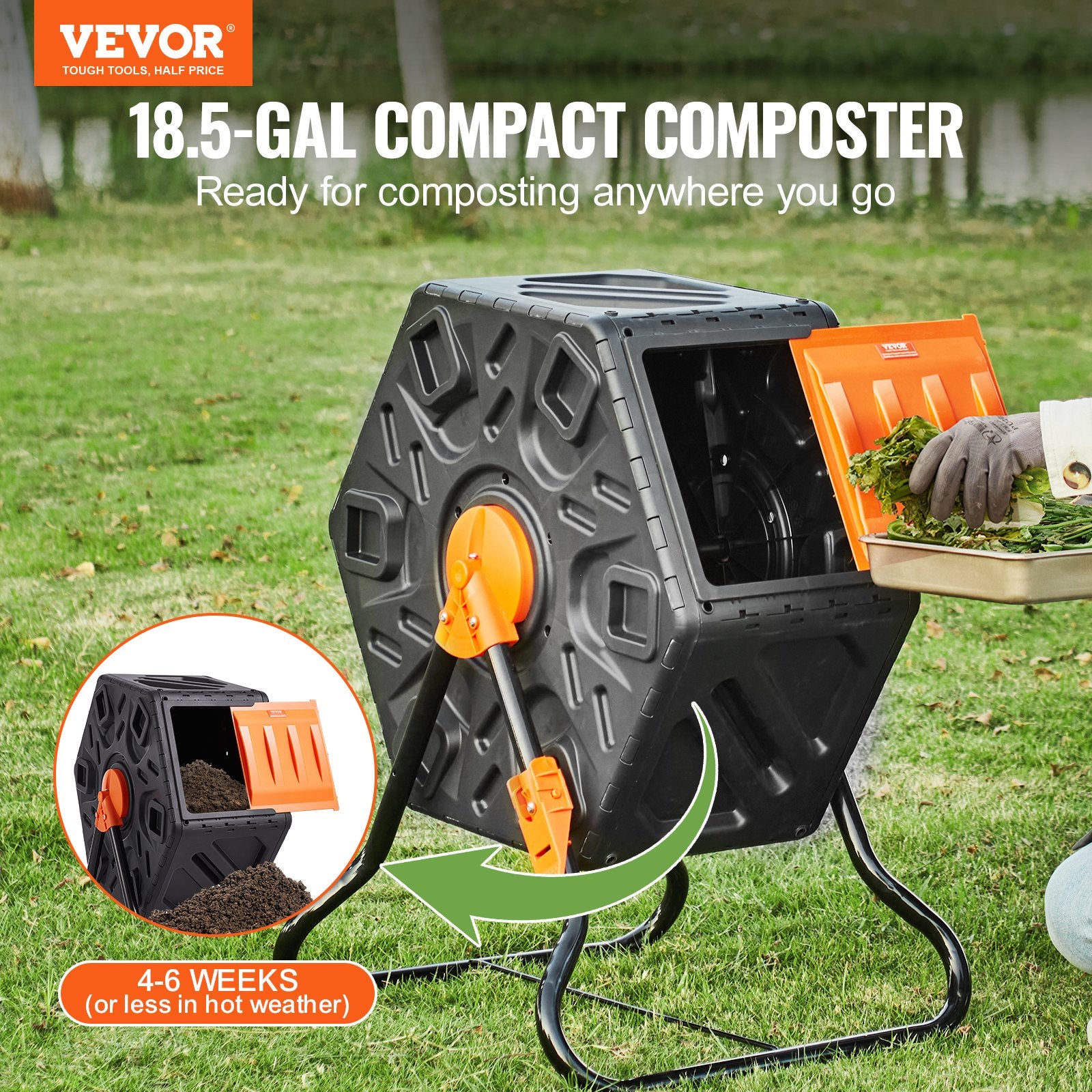 Gardening Tools: VEVOR Compost Bin 18.5 Gal Composter Tumbler Rotating Outdoor with Sliding Door