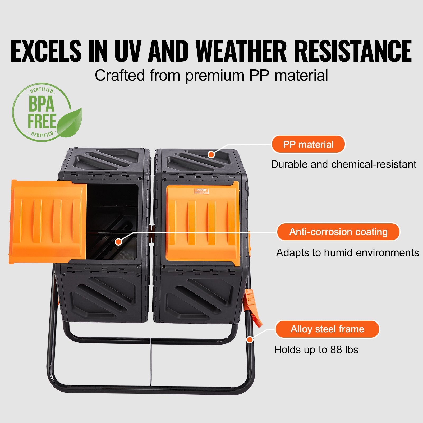 Gardening Tools: VEVOR Compost Bin 37 Gal Dual-Chamber Composter Tumbler Rotating Sliding Doors