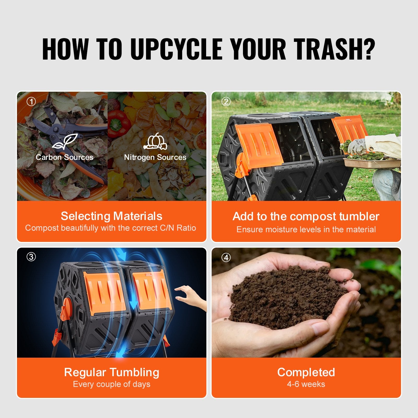 Gardening Tools: VEVOR Compost Bin 37 Gal Dual-Chamber Composter Tumbler Rotating Sliding Doors
