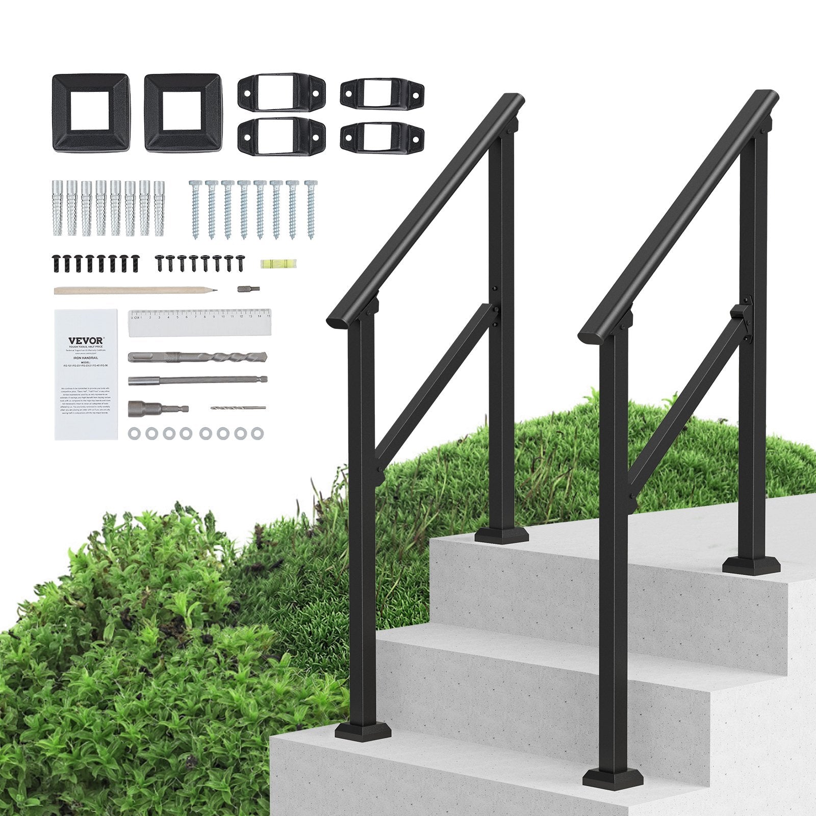 Building Toys: VEVOR 2 PCS 2-3 Handrails for Outdoor for Seniors Porch Deck Black Square Tube