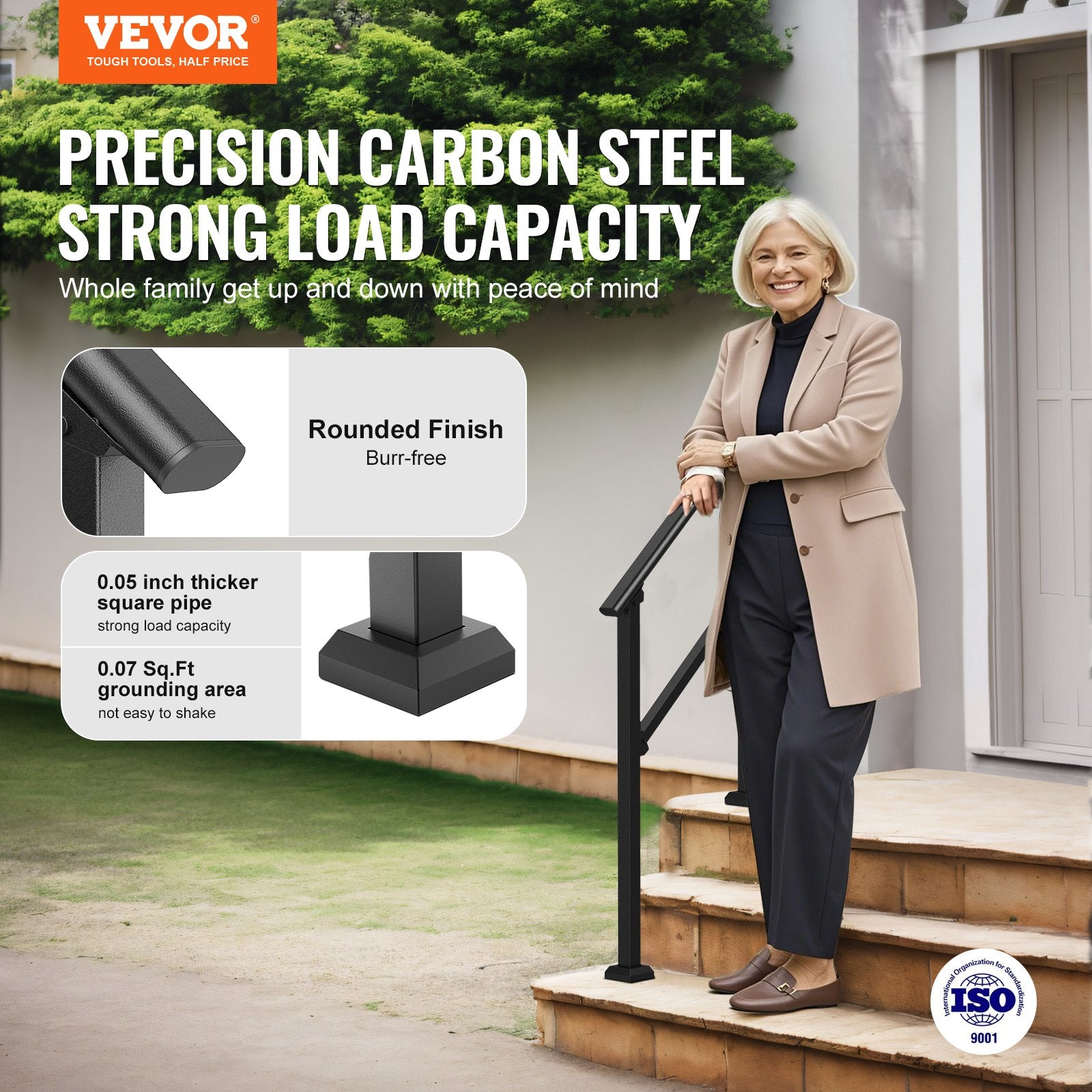 Building Toys: VEVOR 2 PCS 2-3 Handrails for Outdoor for Seniors Porch Deck Black Square Tube