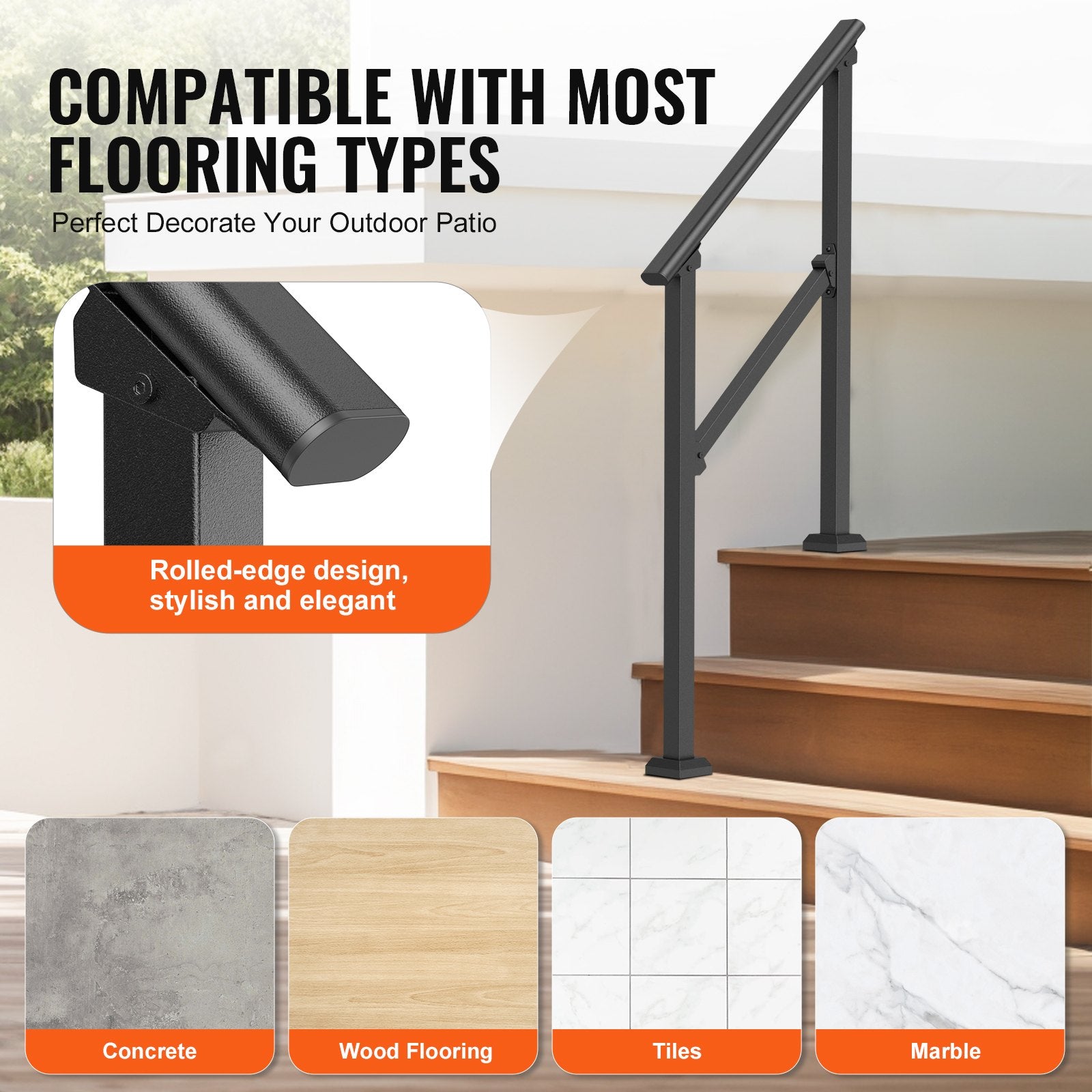 Building Toys: VEVOR 2 PCS 2-3 Handrails for Outdoor for Seniors Porch Deck Black Square Tube