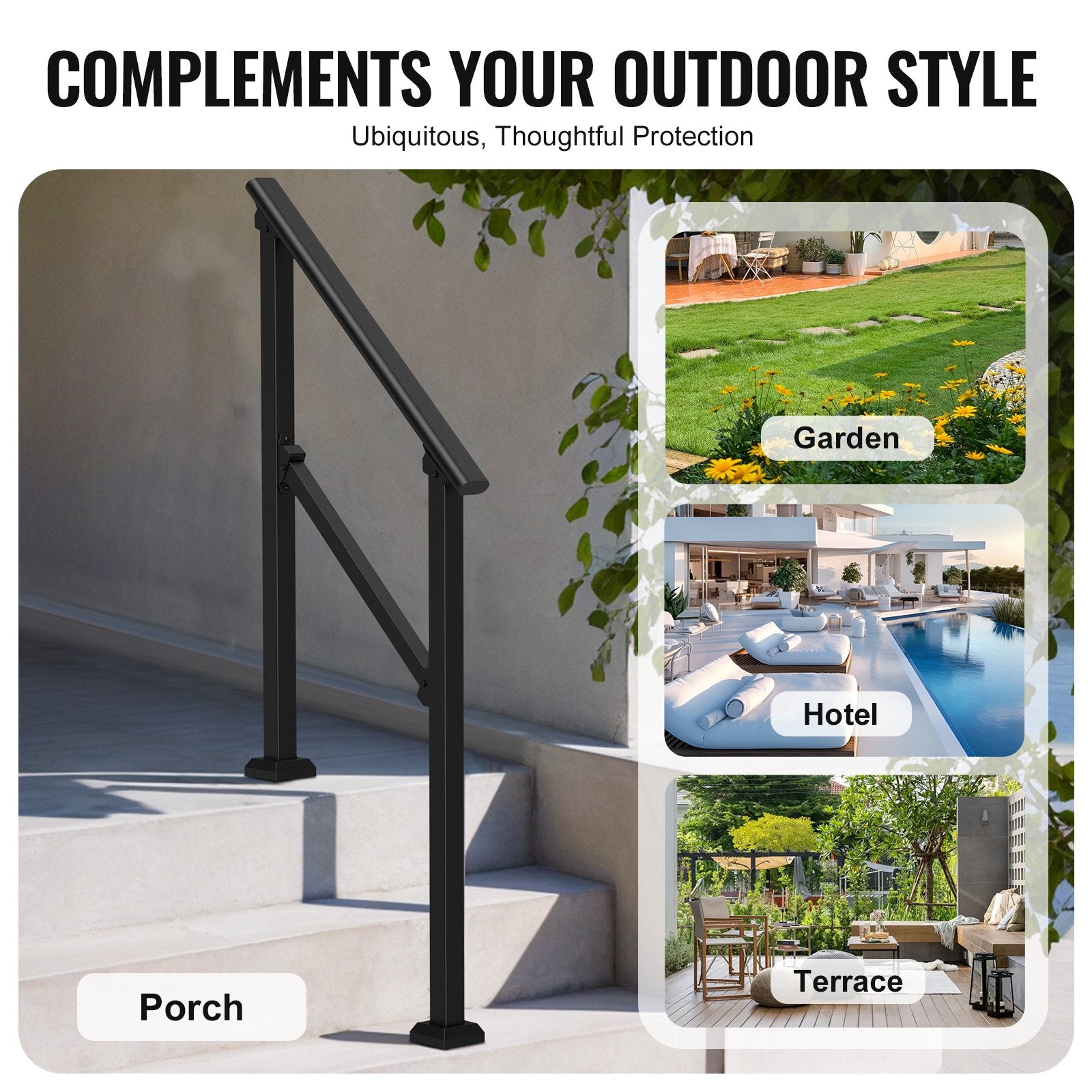 Building Toys: VEVOR 2 PCS 2-3 Handrails for Outdoor for Seniors Porch Deck Black Square Tube