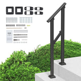 Mobility & Accessibility: VEVOR Handrails for Outdoor Steps, 1-2 Step Stair Hand Rail Kit, Transitional Carbon Steel Railings with Installation Kit, Stair Rails for Seniors, Concrete Steps & Porch & Deck, Black Square Tube