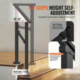 Mobility & Accessibility: VEVOR Handrails for Outdoor Steps, 1-2 Step Stair Hand Rail Kit, Transitional Carbon Steel Railings with Installation Kit, Stair Rails for Seniors, Concrete Steps & Porch & Deck, Black Square Tube
