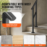 Mobility & Accessibility: VEVOR Handrails for Outdoor Steps, 1-2 Step Stair Hand Rail Kit, Transitional Carbon Steel Railings with Installation Kit, Stair Rails for Seniors, Concrete Steps & Porch & Deck, Black Square Tube