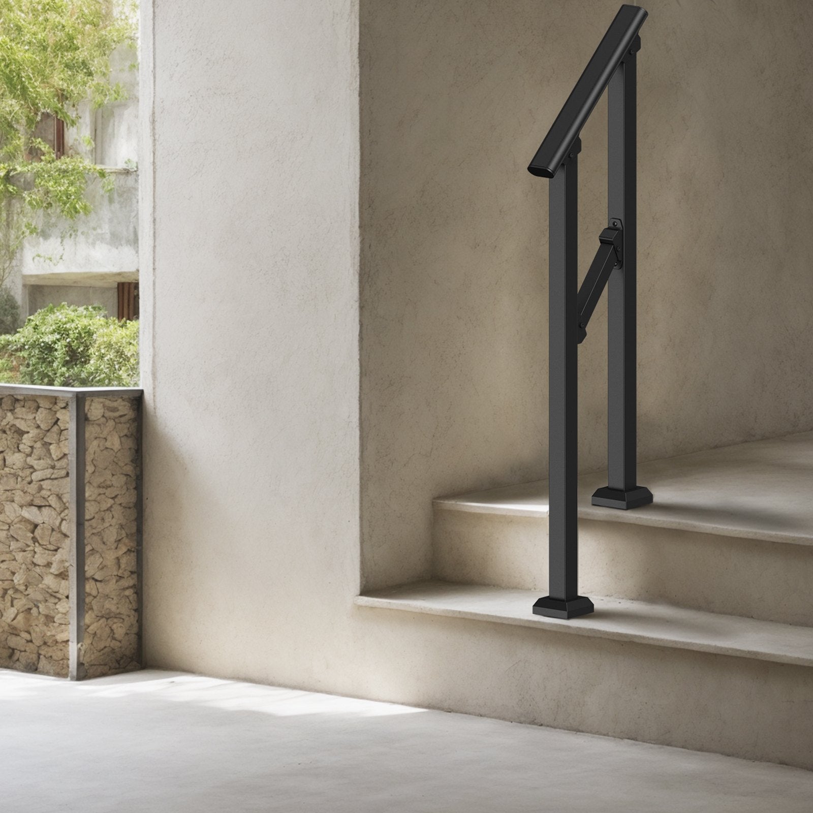 Mobility & Accessibility: VEVOR Handrails for Outdoor Steps, 1-2 Step Stair Hand Rail Kit, Transitional Carbon Steel Railings with Installation Kit, Stair Rails for Seniors, Concrete Steps & Porch & Deck, Black Square Tube