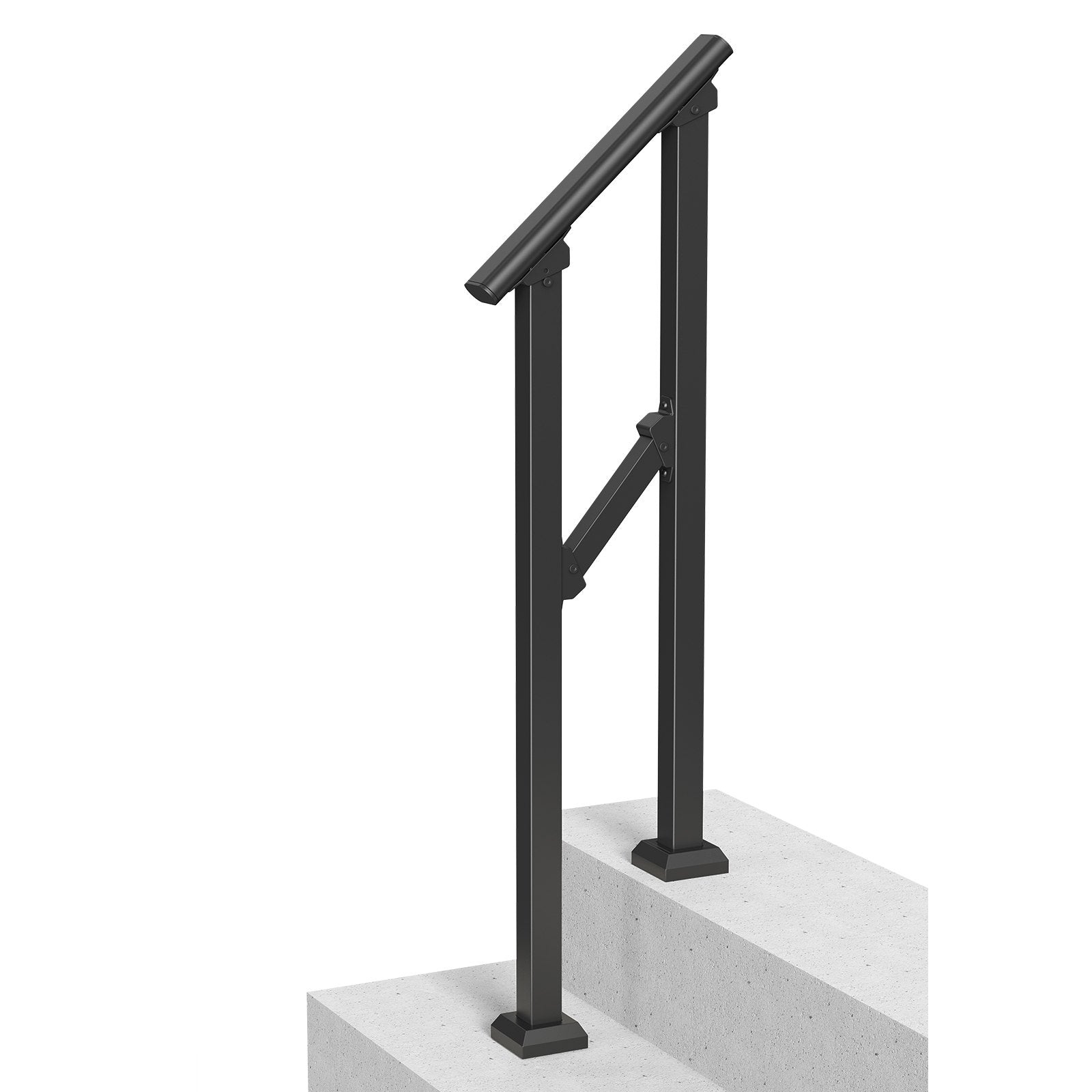 Mobility & Accessibility: VEVOR Handrails for Outdoor Steps, 1-2 Step Stair Hand Rail Kit, Transitional Carbon Steel Railings with Installation Kit, Stair Rails for Seniors, Concrete Steps & Porch & Deck, Black Square Tube