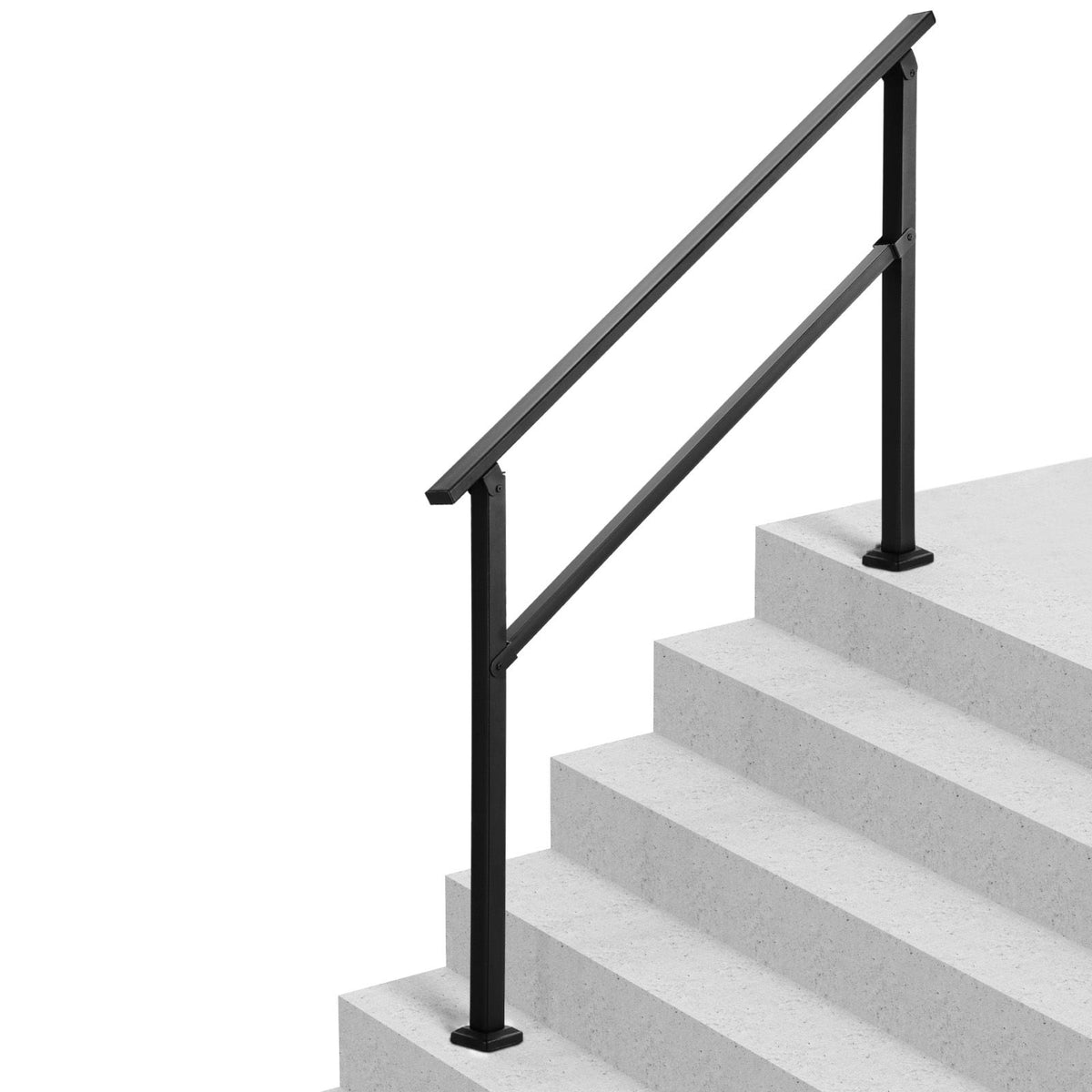 Outdoor Handrails for Steps, 4-5 Step Stair Rail Kit, Black Square Tube with Horizontal Bar, Carbon Steel Support Rails for Seniors, Concrete & Deck Stairs, Easy Installation