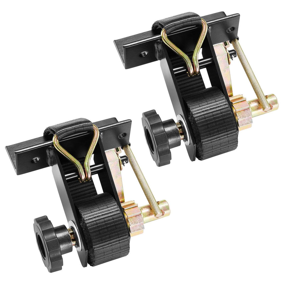 Ladder Rack Ratchet Straps, Black Square Tube Mount, 38 mm Wide x 2.25 m Long Black Ladder Rack Straps with Double J-Hooks, 226.8 kg Load Heavy Duty, Cargo Buckle Lock Strap (2 Pack)