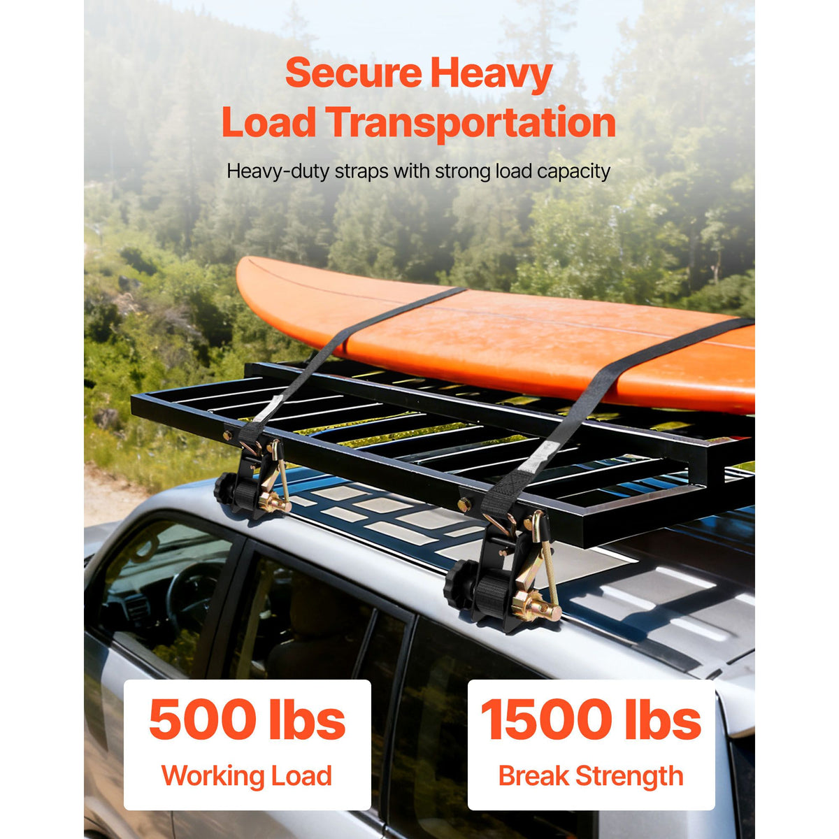 Ladder Rack Ratchet Straps, Black Square Tube Mount, 38 mm Wide x 2.25 m Long Black Ladder Rack Straps with Double J-Hooks, 226.8 kg Load Heavy Duty, Cargo Buckle Lock Strap (2 Pack)